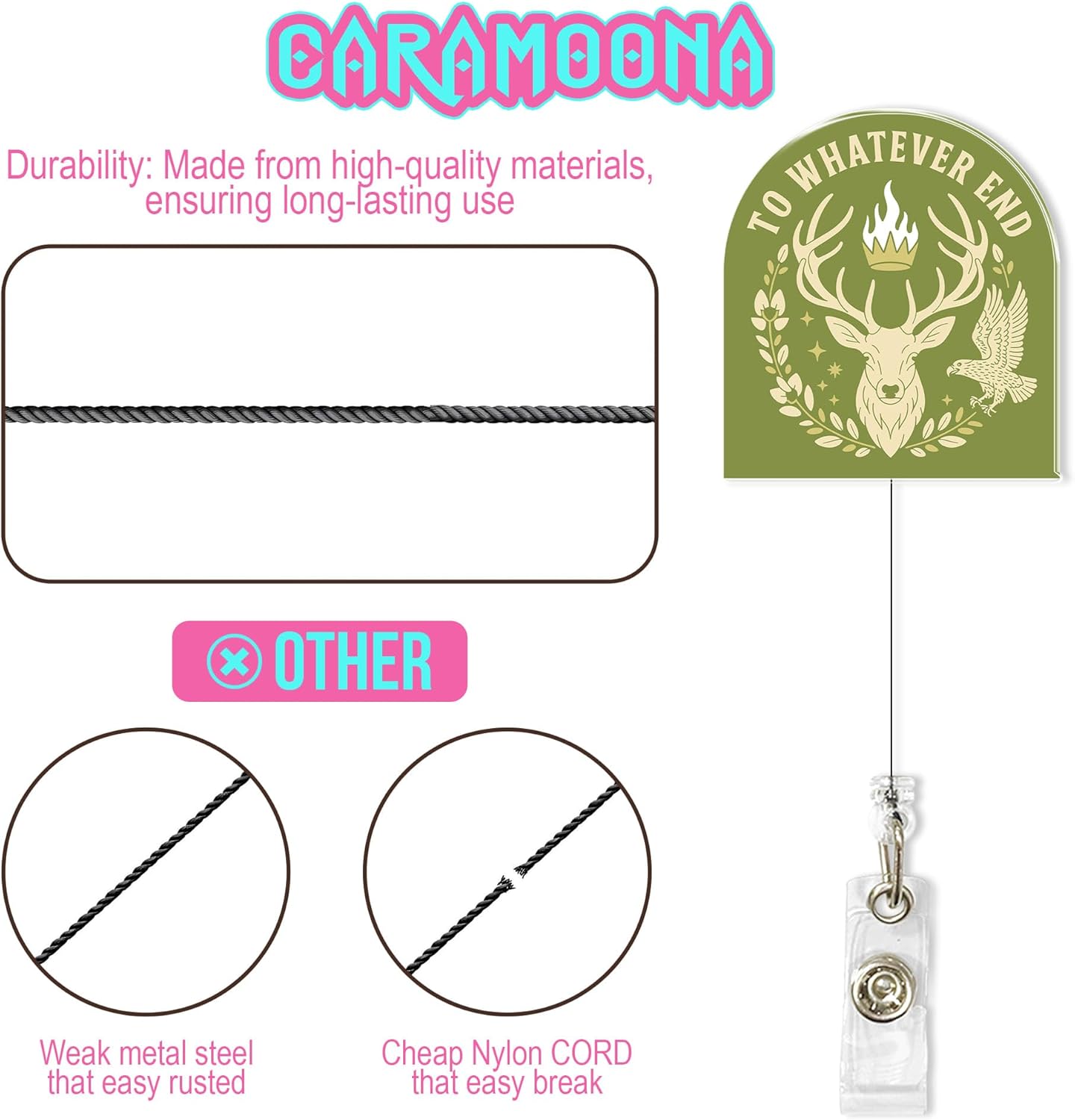 to Whatever End Badge Holder Retractable 1.6 Inches ACOTAR SJM Quote Bookish Book Lover Deer Alligator Clip Belt Clip, Acrylic Material Badge Reel ID Cards Holder for Nurse Teacher Doctor Office - Image 5