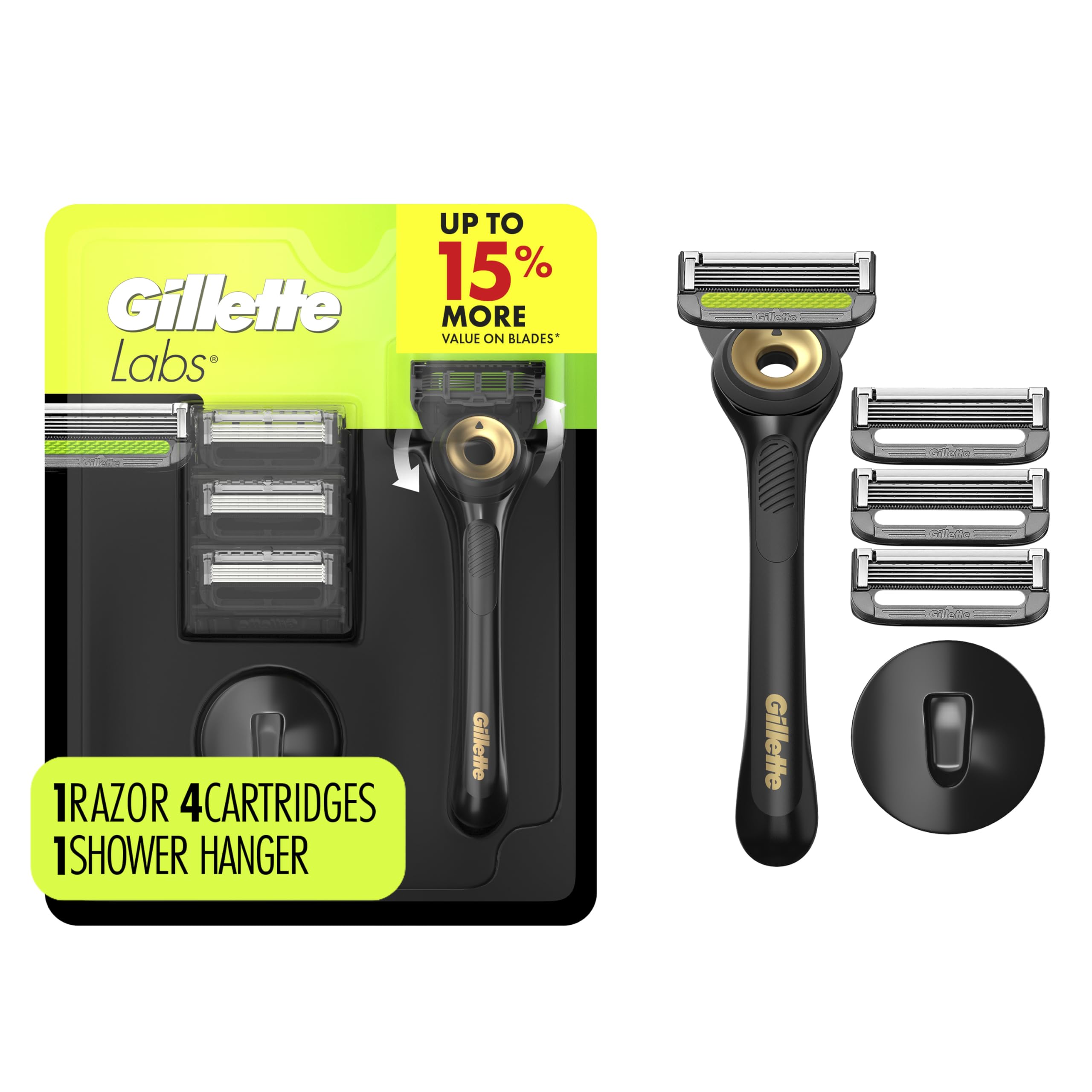 GilletteLabs with Exfoliating Bar Shaving Razor for Men, Black
