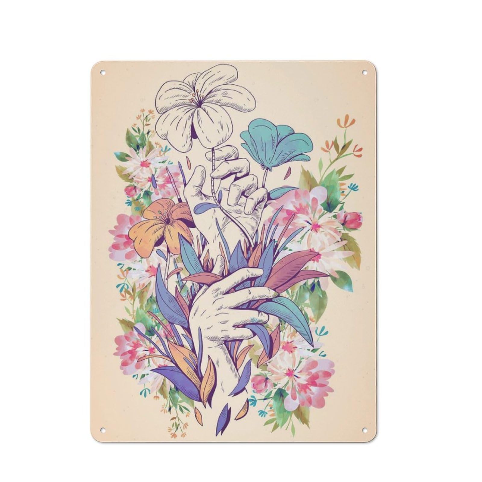 Junmoney Style-16 Decorative Tin Plaque With Colorful Flower Bouquet Design 40X30cm, Classic Novelty Wall Art For Flat, Dorm Room, Lounge Or Cafe