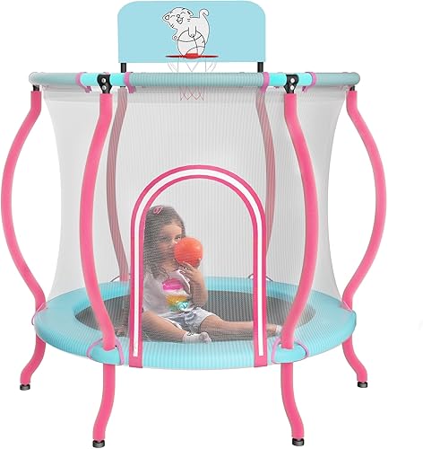 Merax TrampolĂn de 48 pulgadas para niños, trampolĂn para niños pequeños con red de seguridad, mini trampolĂn con aro de baloncesto y diseño sin