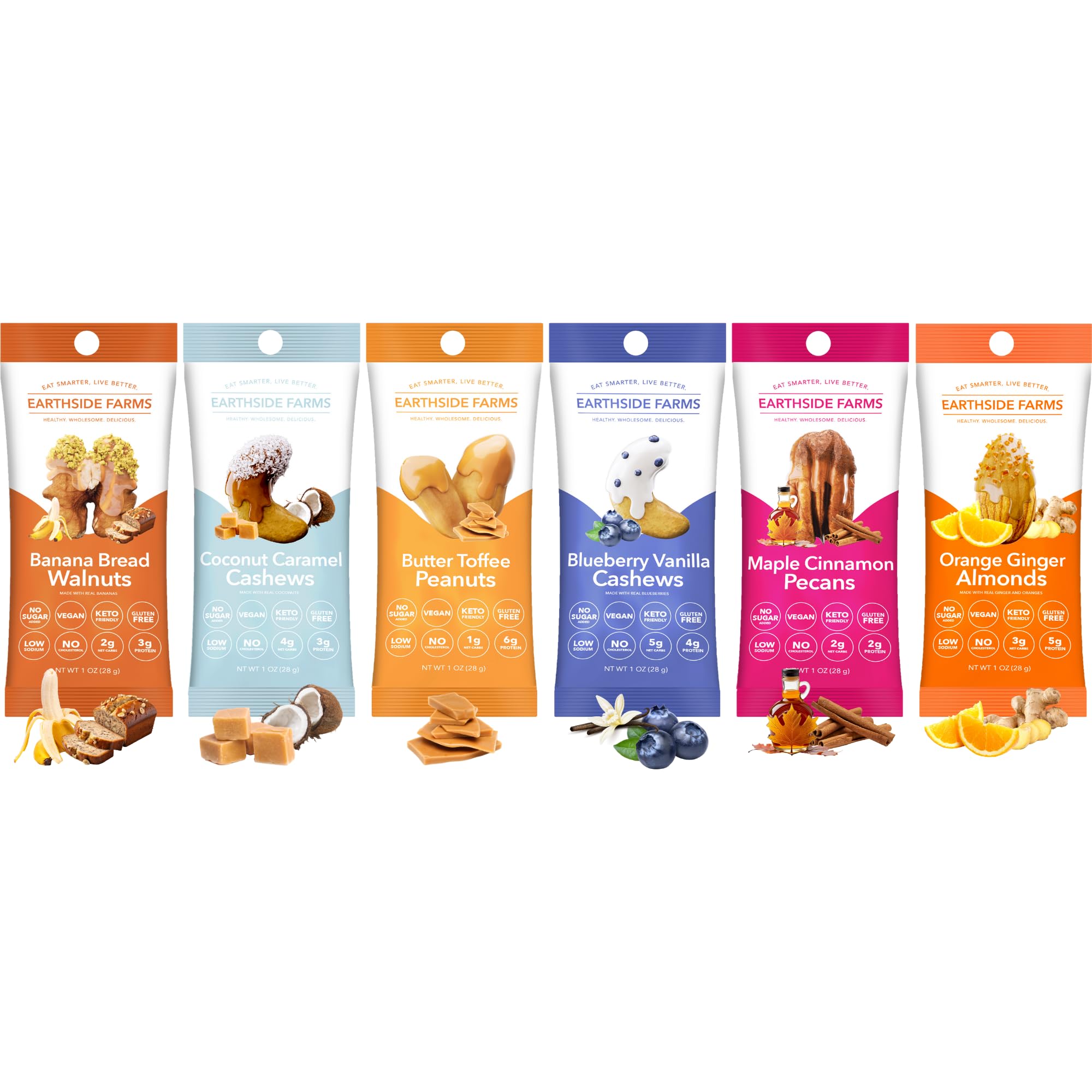 Earthside Farms Mixed Nuts, A Keto Friendly, Low Carb, Low Sugar Snack (1 Ounce (Pack of 12), Variety)