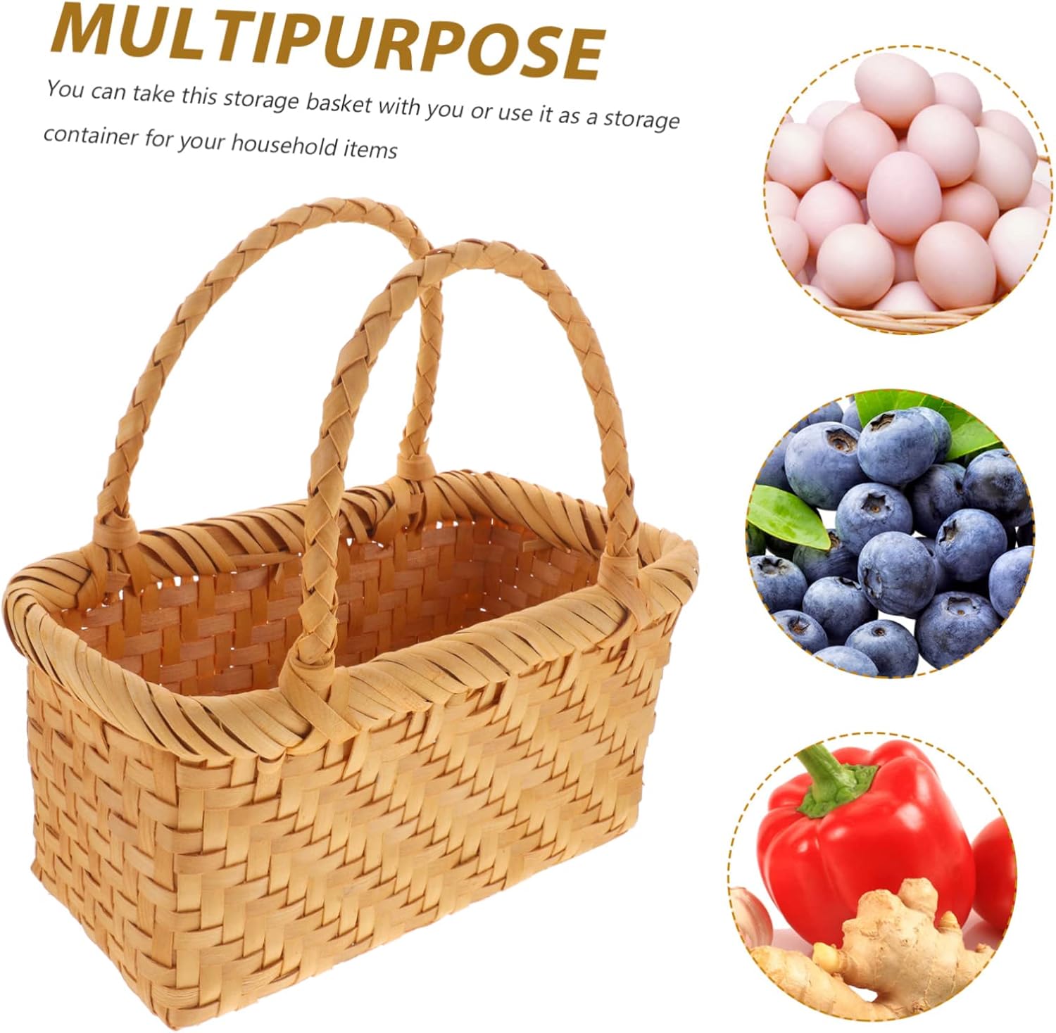 Rattan Woven Basket with Handle for Home Bedroom Storage Decor image 4