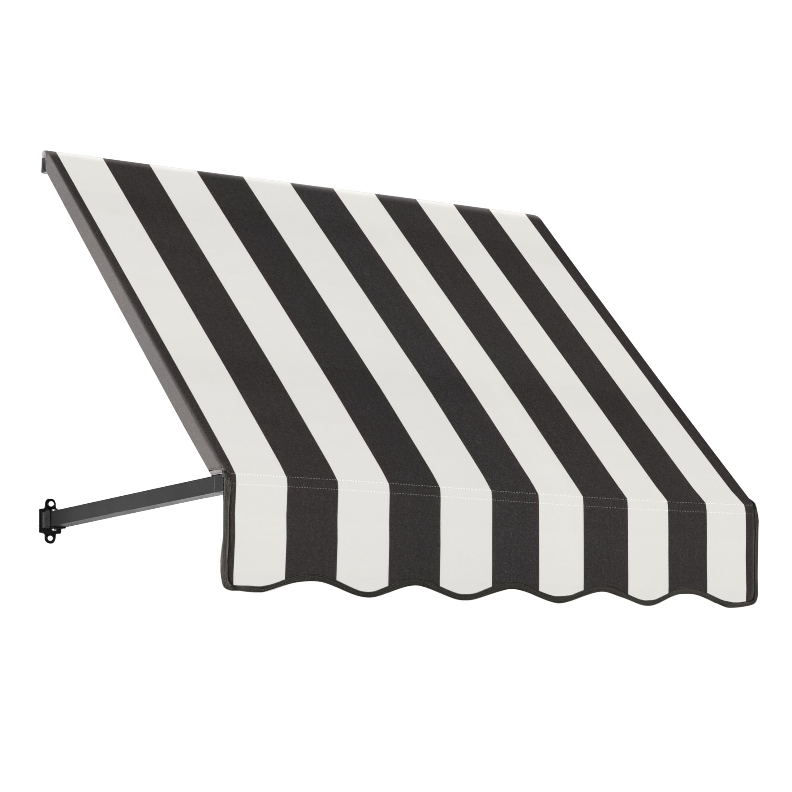 Awntech 4' Dallas Retro (52.5"-16"-30") Straight Slope Fixed Awning with Anodized Arms, Black/White Stripe