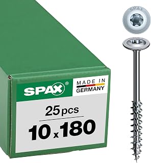 SPAX Holzbauschraube, 10, 0 x 180 mm, 25 Stück, T-Star Plus, Tellerkopf, Teilgewinde, 4CUT, Wirox A3J, 0251021001805, 10 Stück, 251011001805