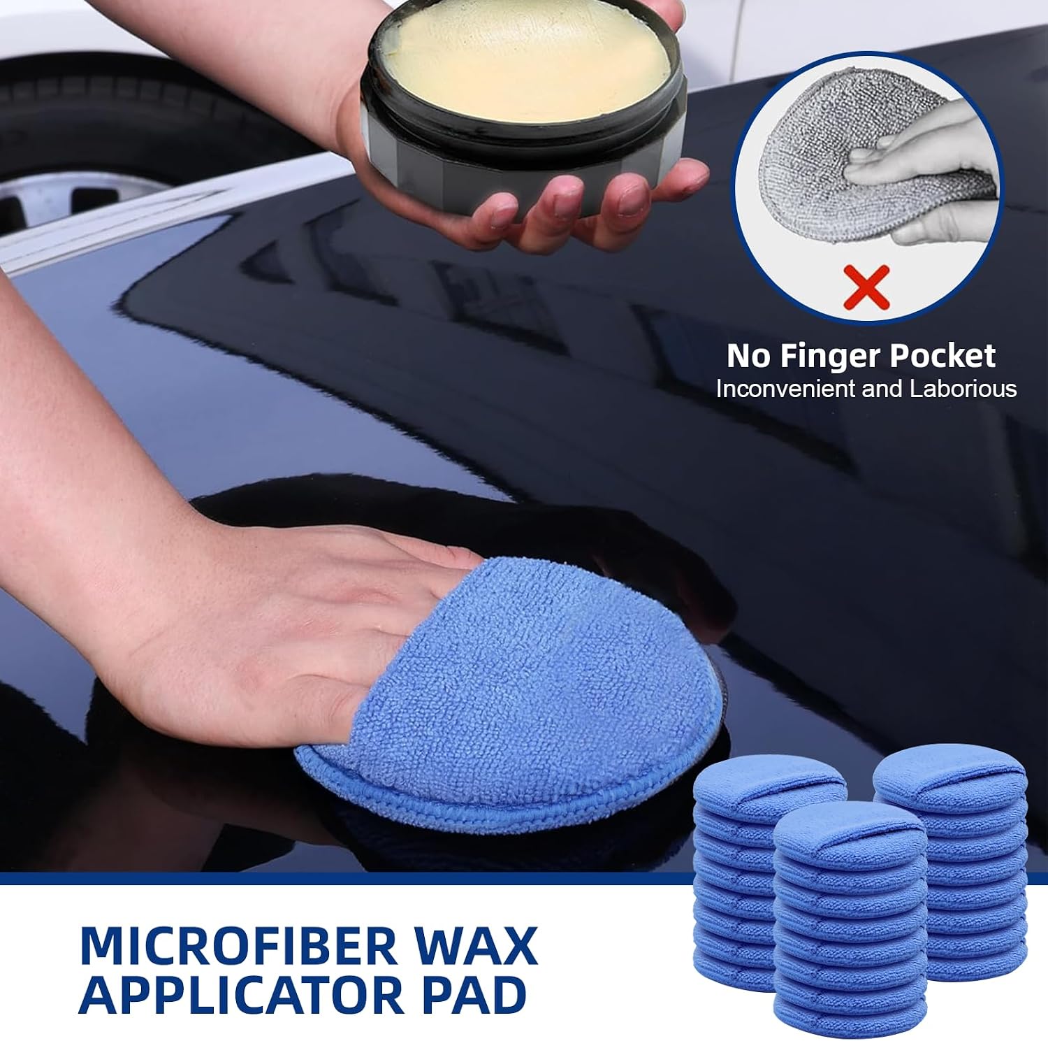 Microfiber Wax Applicator Pad, 24Pack Car Wax Applicator Pads Premium Foam for Auto Detailing, Hand, Machine Polish, Ceramic Coating, Safe for Cars, Motorcycles, Boats, Professional Use, Blue