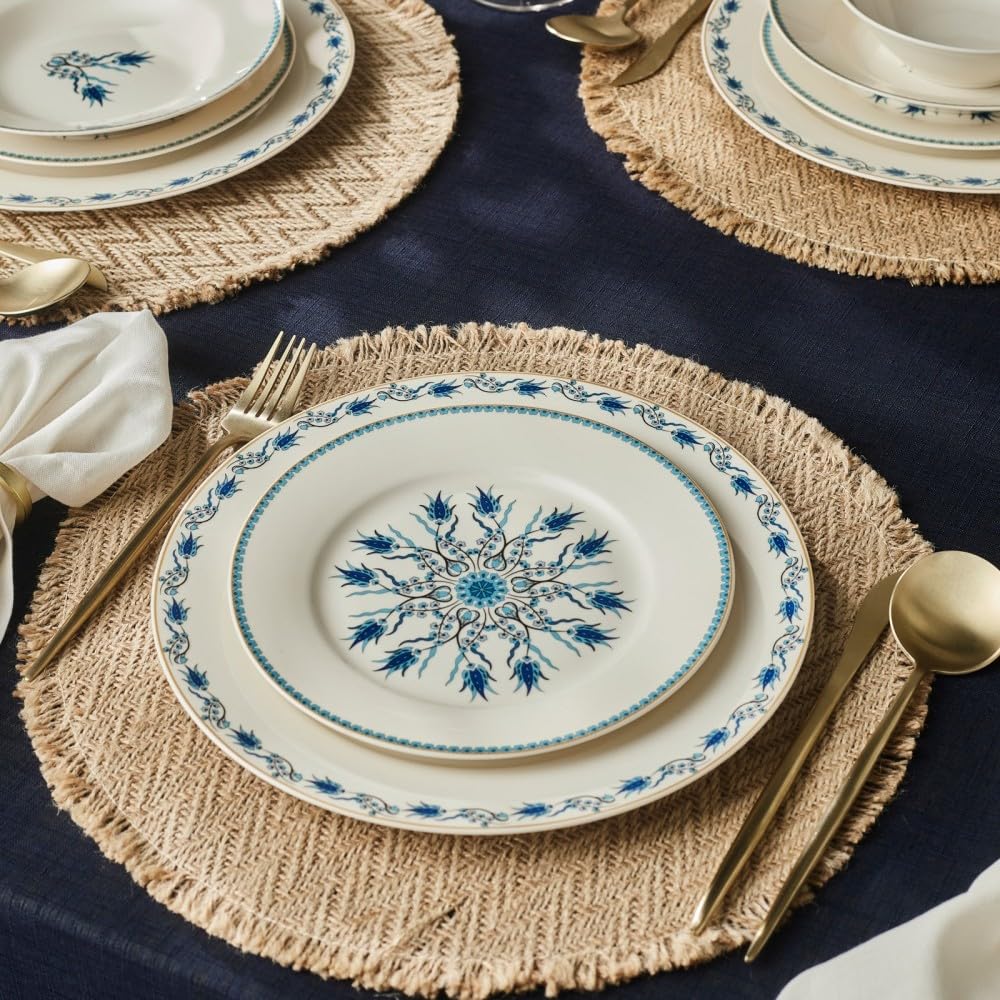 Karaca Forever Bone China Iznik - Vajilla de 24 piezas, 6 personas, multicolor
