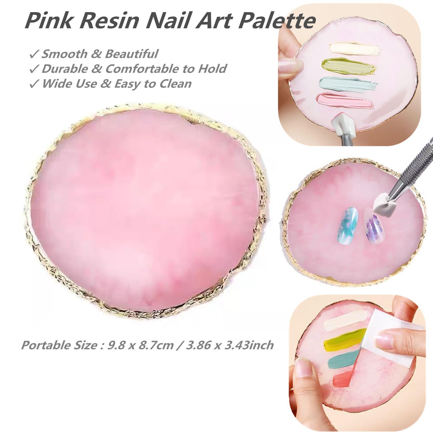 FULINJOY 100Pcs Soft Ombre Nail Art Sponges with Grabbing Pen Sponge Picker and Resin Nail Art Palette for Gradient, French Fade, Blooming and Stamping Polish Application, Manicure Supplies