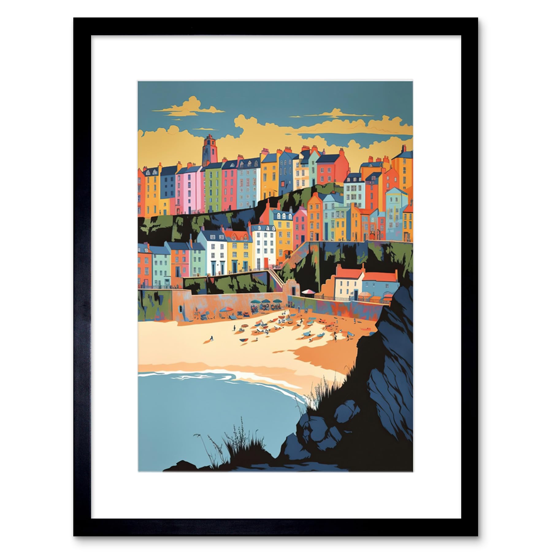 Artery8 Wall Art Print Tenby Castle Beach Coastal Town Summer In Wales Artwork Framed 9X7 Inch from B&Q