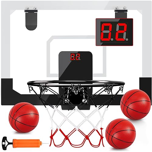Over The Door Basketball Hoop with Electronic Scoreboard Indoor Basketball Hoop for Kids and Adults Bedroom Hoop Basketball Office Mini Hoop