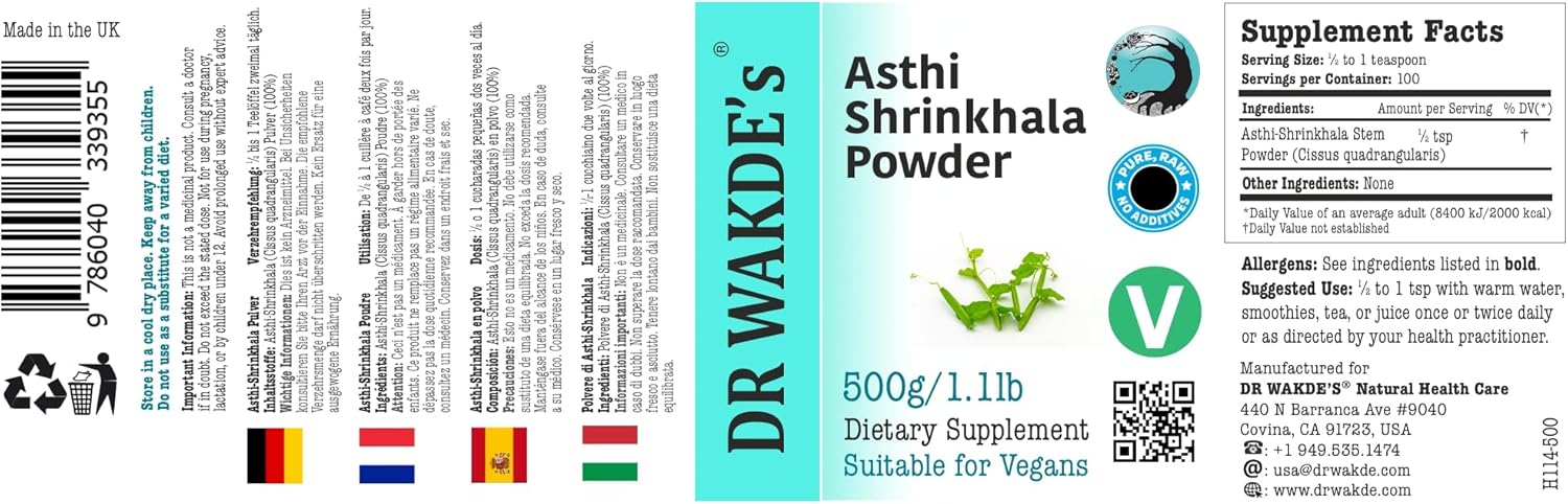 DR WAKDE's Asthi Shrinkhala Powder (Cissus quadrangularis) - 1kg (2.2lb) | Pure, Raw & Dried Powder | Ayurvedic Herb | Vegan |