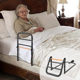 C1 Fold Bed Rails for Elderly Adults Safety - Bed Assist Rail with Adjustable Height, Tool-Free One-Hand Foldable Bed Rails for Seniors, Sturdy up to 350 Lbs, Bed Cane Fits King Queen Twin Full Beds