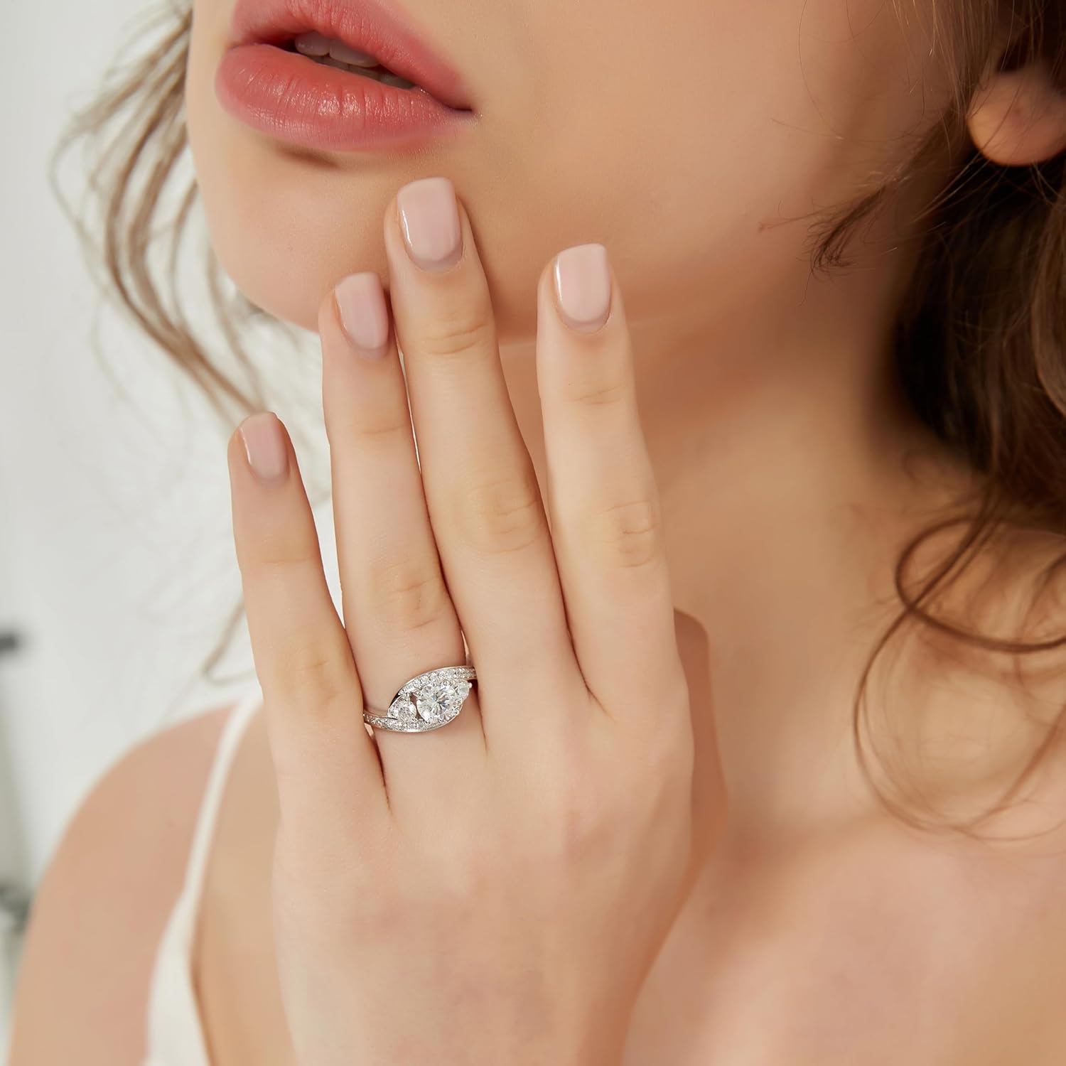 1CT Genuine Moissanite or Simulated Diamond Hold The Loved Swirled Wrapped Three Stone Style Engagement Ring For Women - Image 4