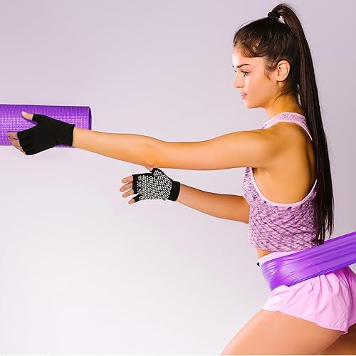 Miniatura 9 de Sewroro 4 pares de guantes de yoga para mujer, sin dedos, antideslizantes, para pilates, baile, entrenamiento, fitness