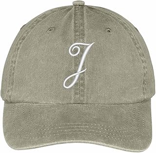 Trendy Apparel Shop Letter J Script Monogram Font Embroidered Washed Cotton Cap - Khaki