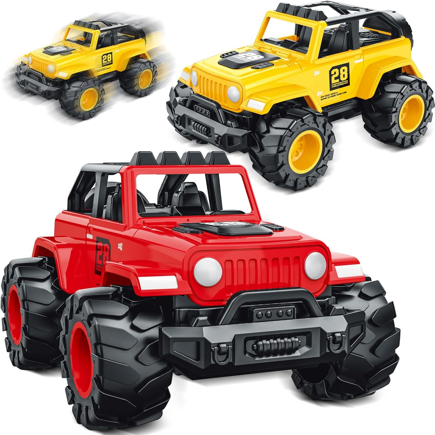 2 IN 1 Friction Powered Truck Toys for Toddlers, Push and Go Cars Toys for 3 4 5 6 Year Old Boys Girls, No Battery Off-Road Vehicles for Indoor Outdoor Play, Gifts for Birthday, Christmas, Easter