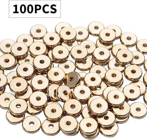 Miniatura 2 de 100 cuentas espaciadoras redondas planas de 0.315 pulgadas (0.315 in), espaciadores de disco, cuentas sueltas, espaciadores de metal para joyería,
