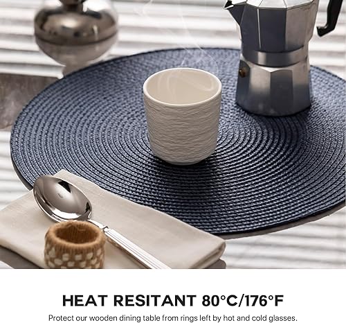 Miniatura 5 de Juego de 6 manteles individuales redondos tejidos de plástico, lavables y lavables para mesa de comedor, resistentes al calor, antideslizantes,