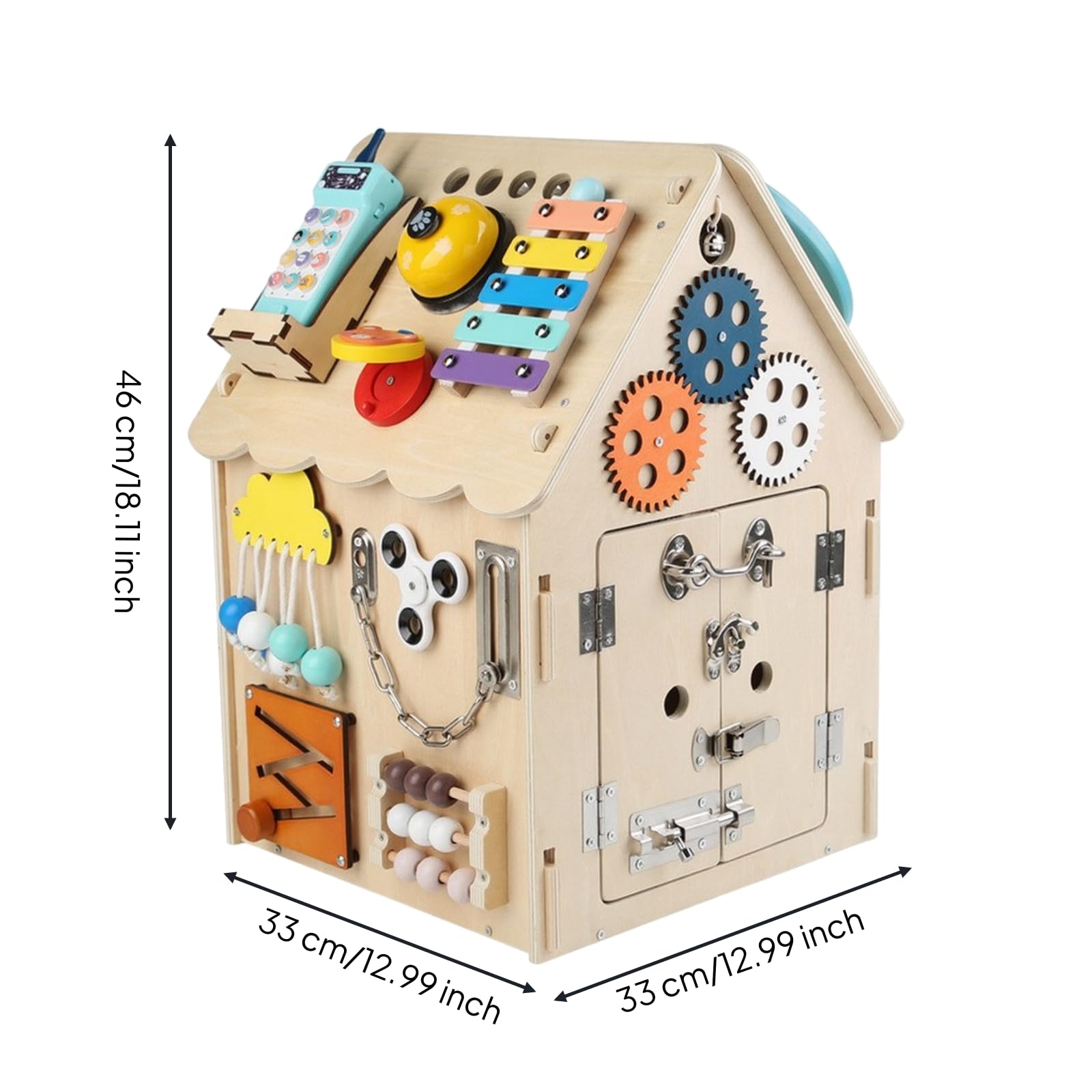 Casa delle attività Educativo in Legno Interattivo Gioco Educativo per Spazi di Apprendimento Precoce, Area Ludica, Legno Naturale, Telefono Musicale