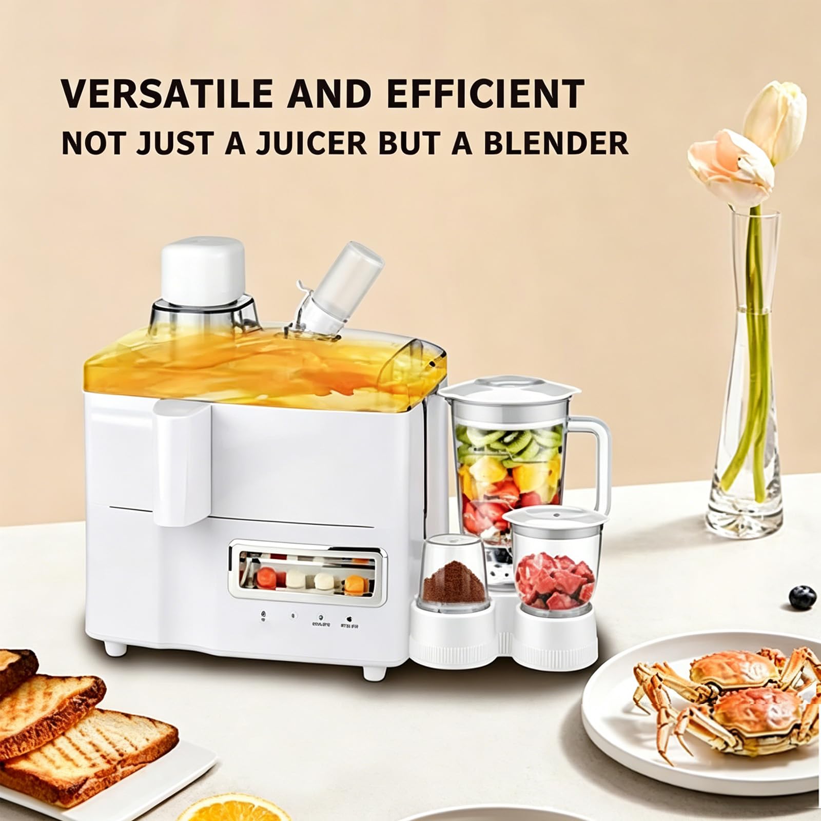 Presse-agrumes Et Mixeur 4 En 1, Extracteur De Jus D'agrumes électrique De 1,8 L, Facile à Nettoyer, Haut Rendement, Mixeur Multifonction Pour Fruits Et Légumes