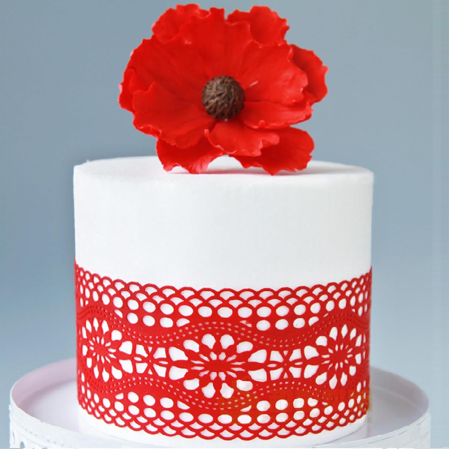Large Pre-Made Ready to Use Edible Cake Lace Vintage Trim Red 14-inch 10-Piece Set