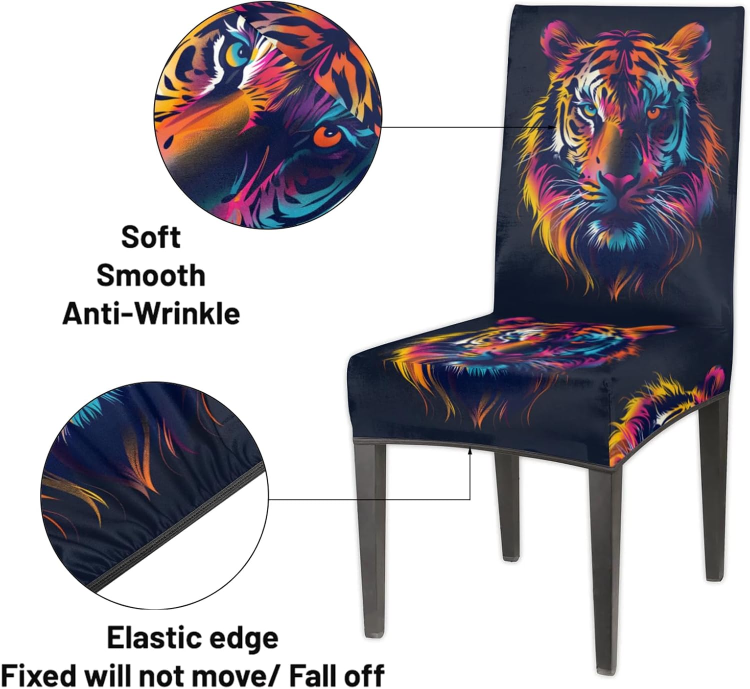 QsirBC Abstract Watercolor Tiger Stretch Dining Room Chair Covers Set of 4 Chair Slipcovers Removable Washable Kitchen Seat Covers Chair Protectors for Hotel Party Wedding