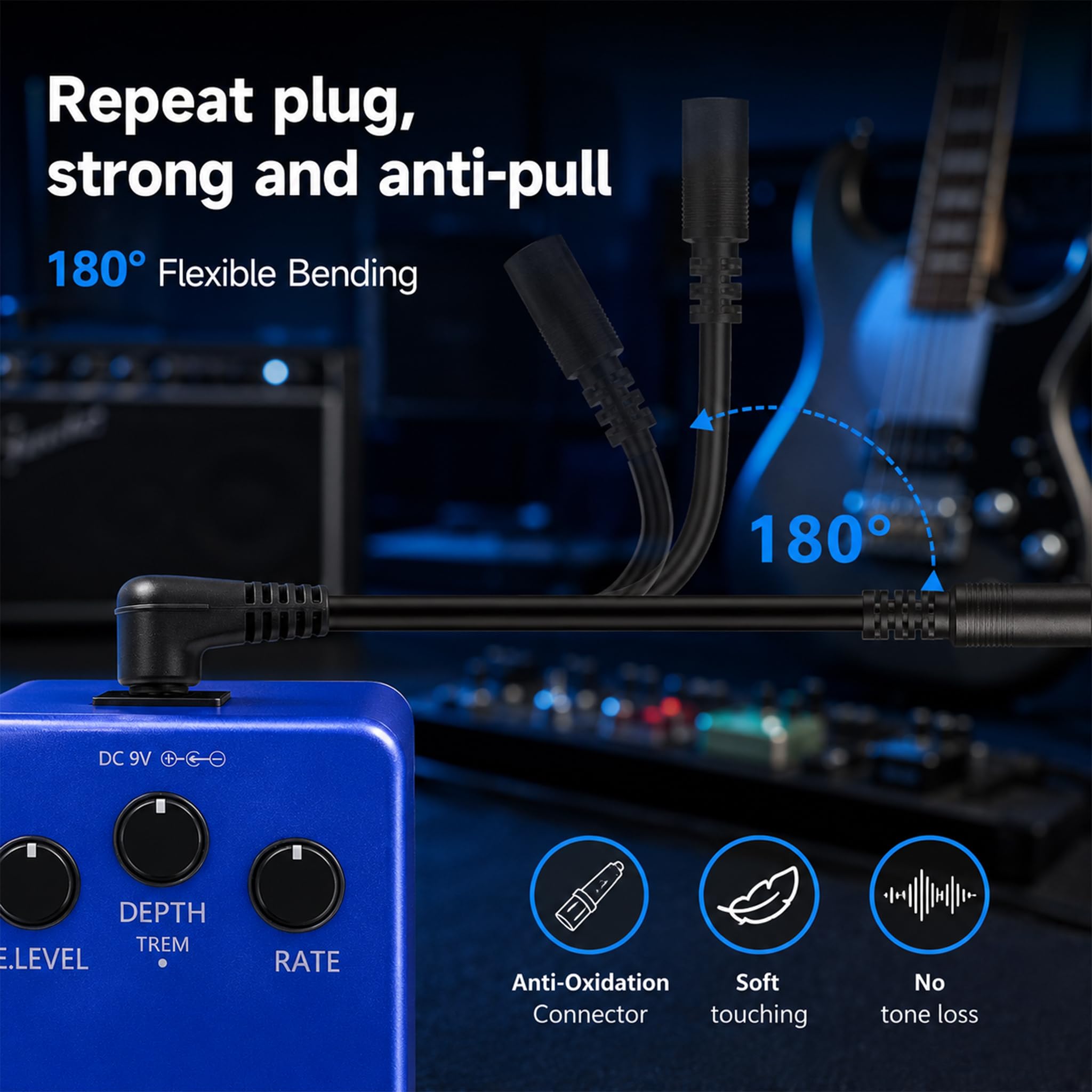 Rockhouse Cavo di alimentazione per pedale della chitarra, 9 V CC, 1 A, negativo, adattatore da 9 V, con cavi Daisy Chain a 6 vie, per pedali effetto chitarra BOSS