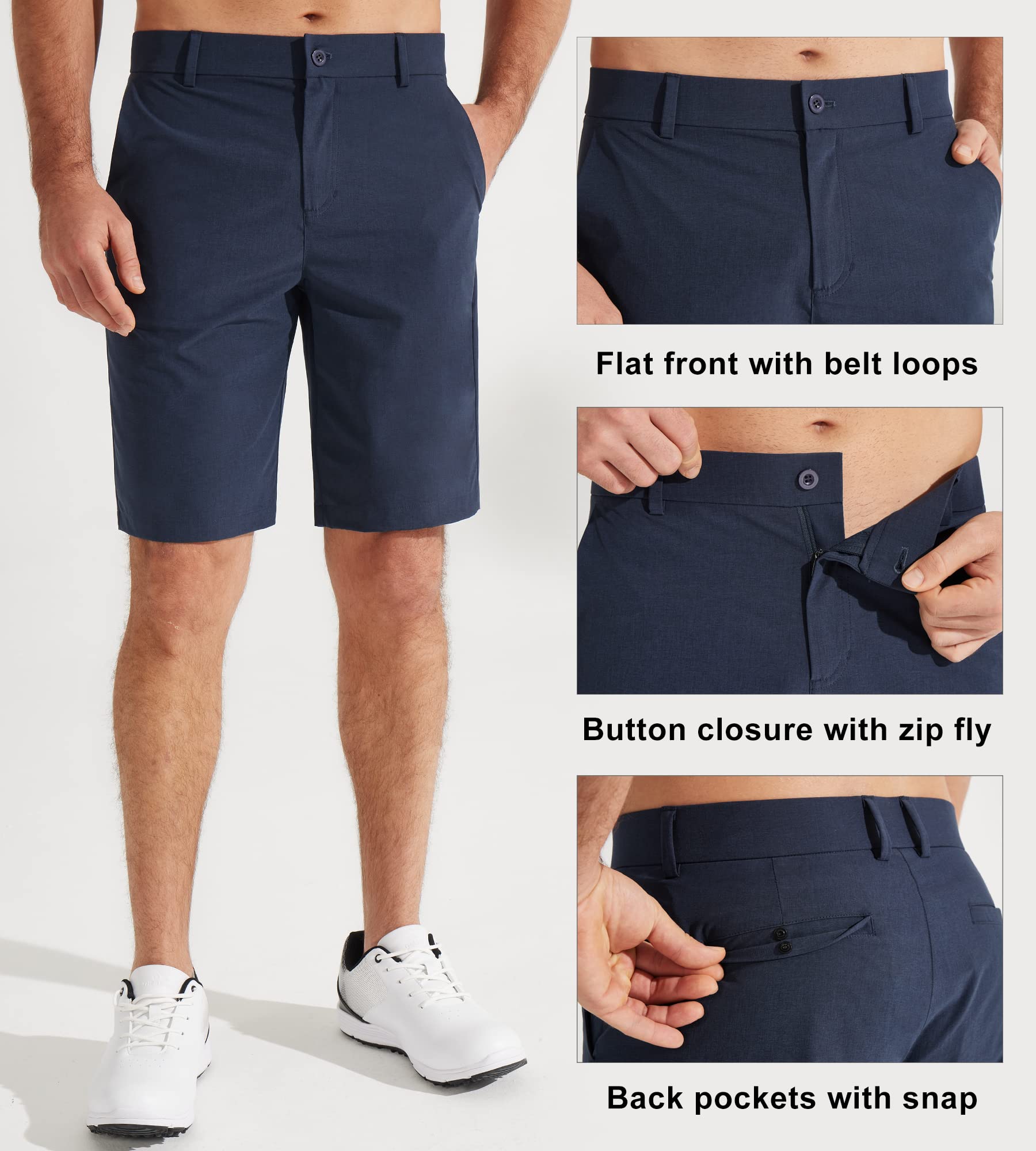 Libin Short de Golf pour Homme 17,8 cm 22,9 cm Short de Travail décontracté à Devant Plat Hybride léger à séchage Rapide résistant à l'eau