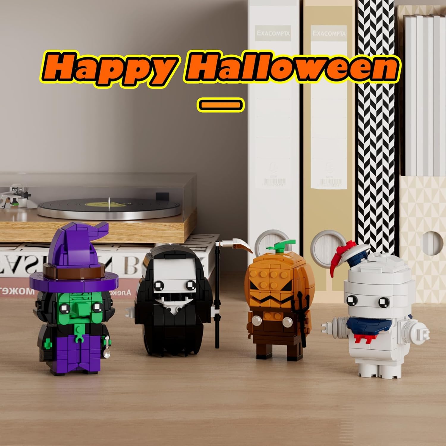 Halloween Pumpkin Ghost Witch Devil Building Blocks Kit for Kids, Halloween Bricks Figures Set Home Horror Decor, Ideal Basket Stuffers Goodie Bags Toys Gifts Boys Girls 6 up