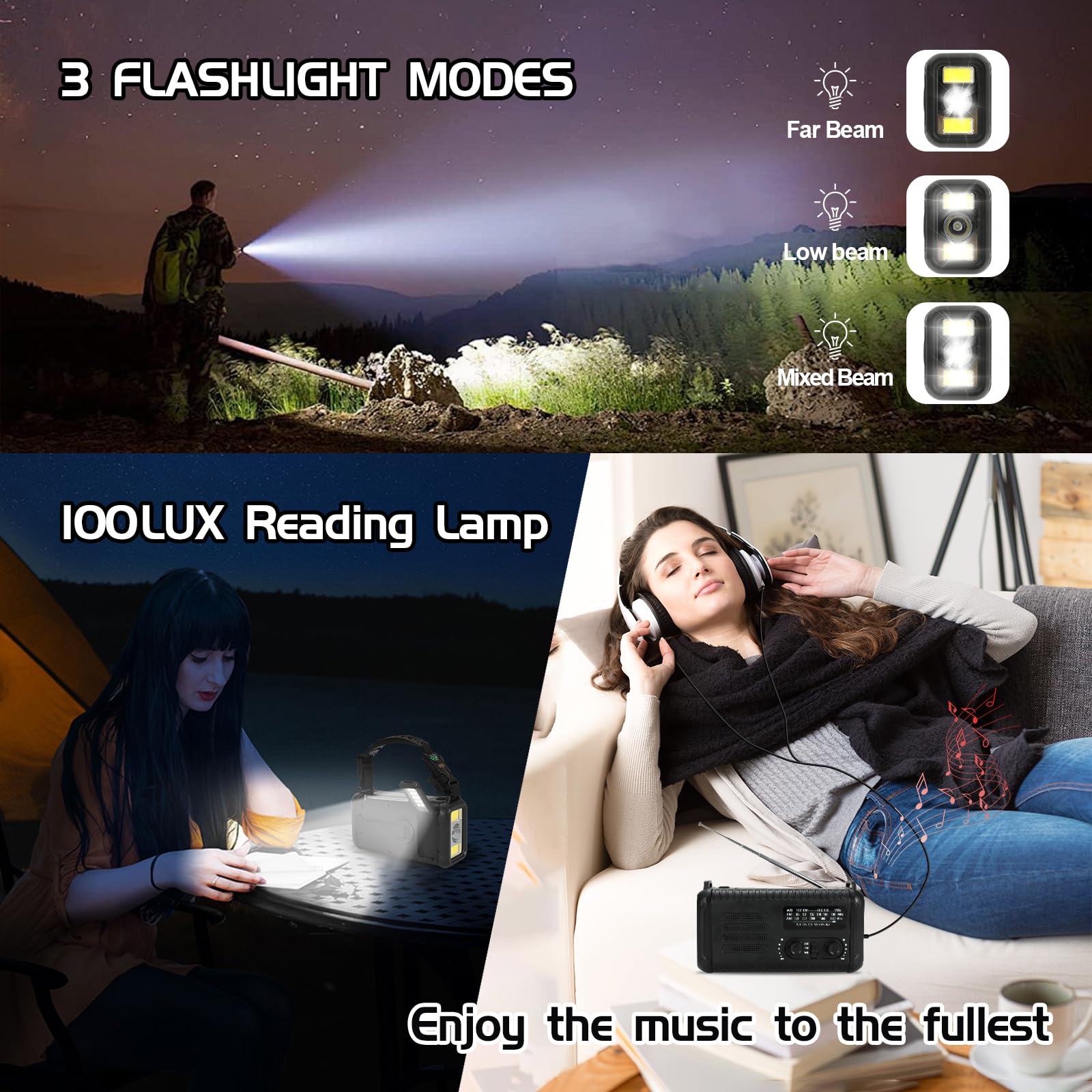 Radio météo d'urgence solaire 20 000 mAh AM/FM/NOAA avec lampe de poche et chargeur téléphone