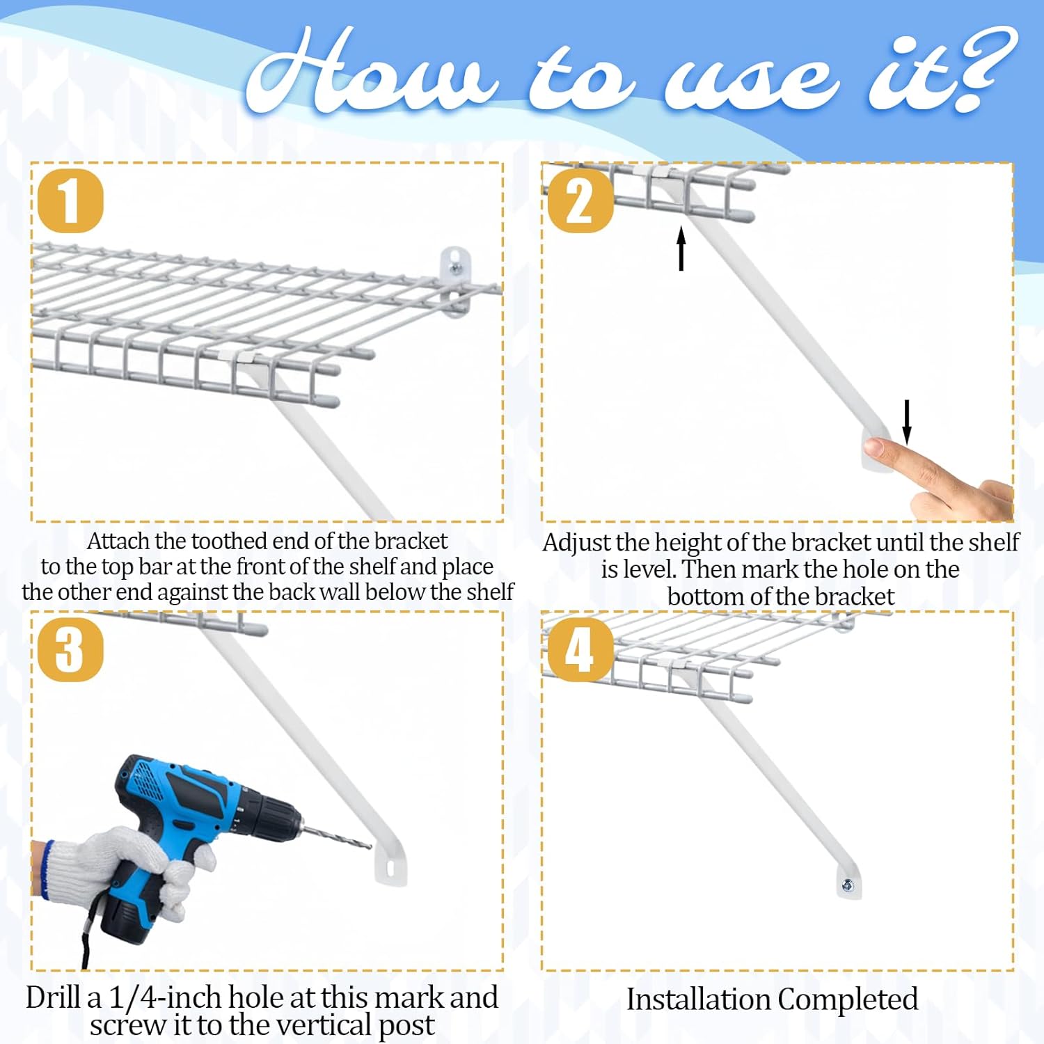 12 Pcs 12 Inch Support Brackets for Wire Shelving, White Metal Wire Shelf Brackets Closet Support Bracket with Anchors Screws and Pins for Support Wire Closet Shelves Racks