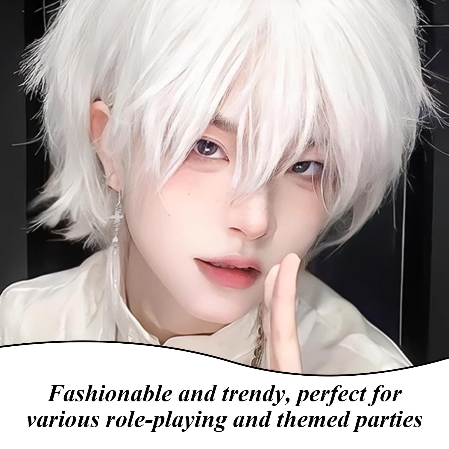 1 Piece Of White Wig And 1 Piece Of Hair Net, Men'S Wig, Role-Playing Accessories, Short Wigs, Party Wigs. - Image 4