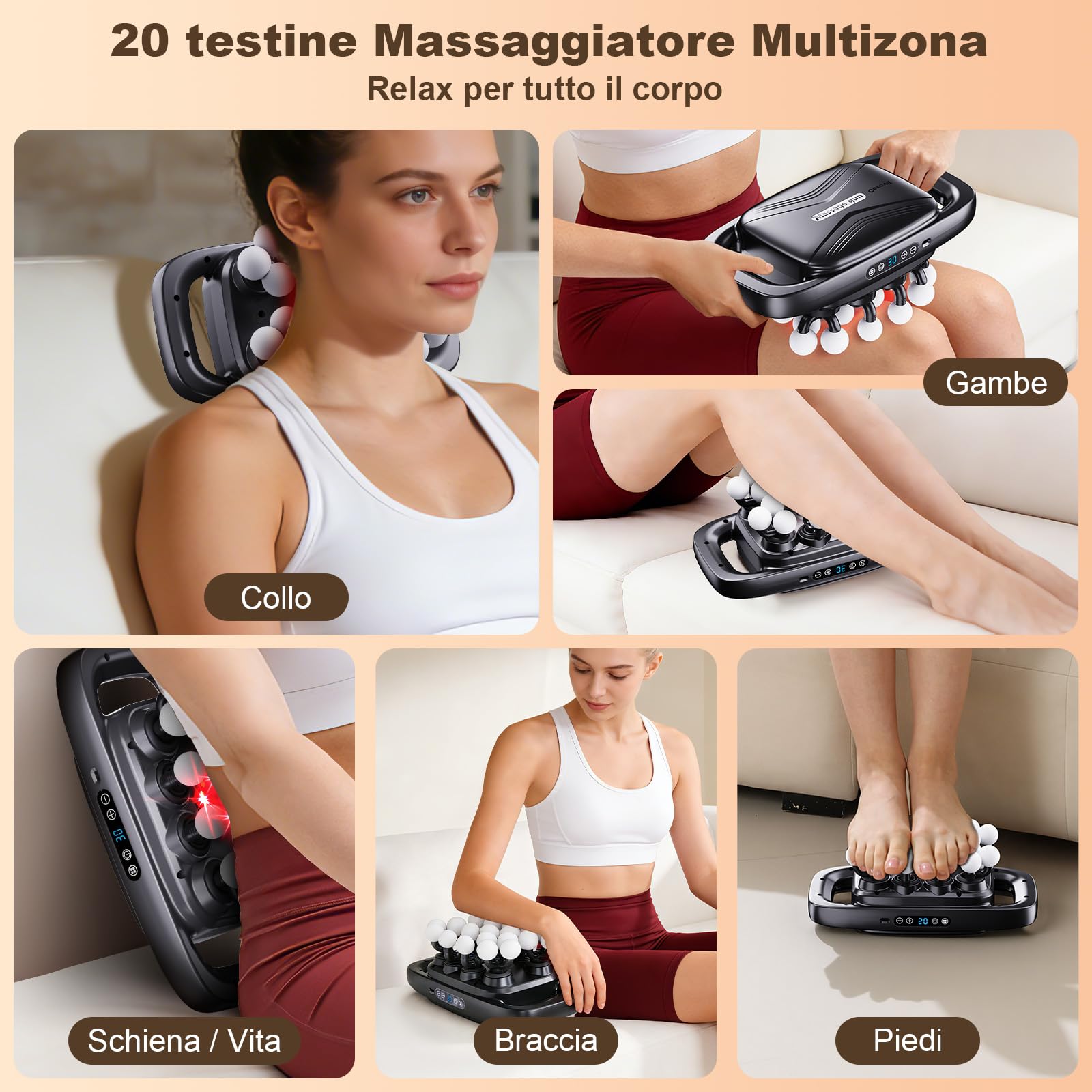 Pistola Massaggiante a 20 Teste, 3 Modalità & 30 Velocità – Massaggiatore a Percussione per Tessuti Profondi per Sport, Recupero Muscolare e Grandi Gruppi Muscolari