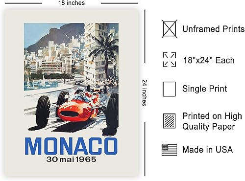 Miniatura 2 de Poster Master Póster retro de carreras de autos de Mónaco vintage, póster retro de carreras de automóviles, regalo para conductor, entusiasta,