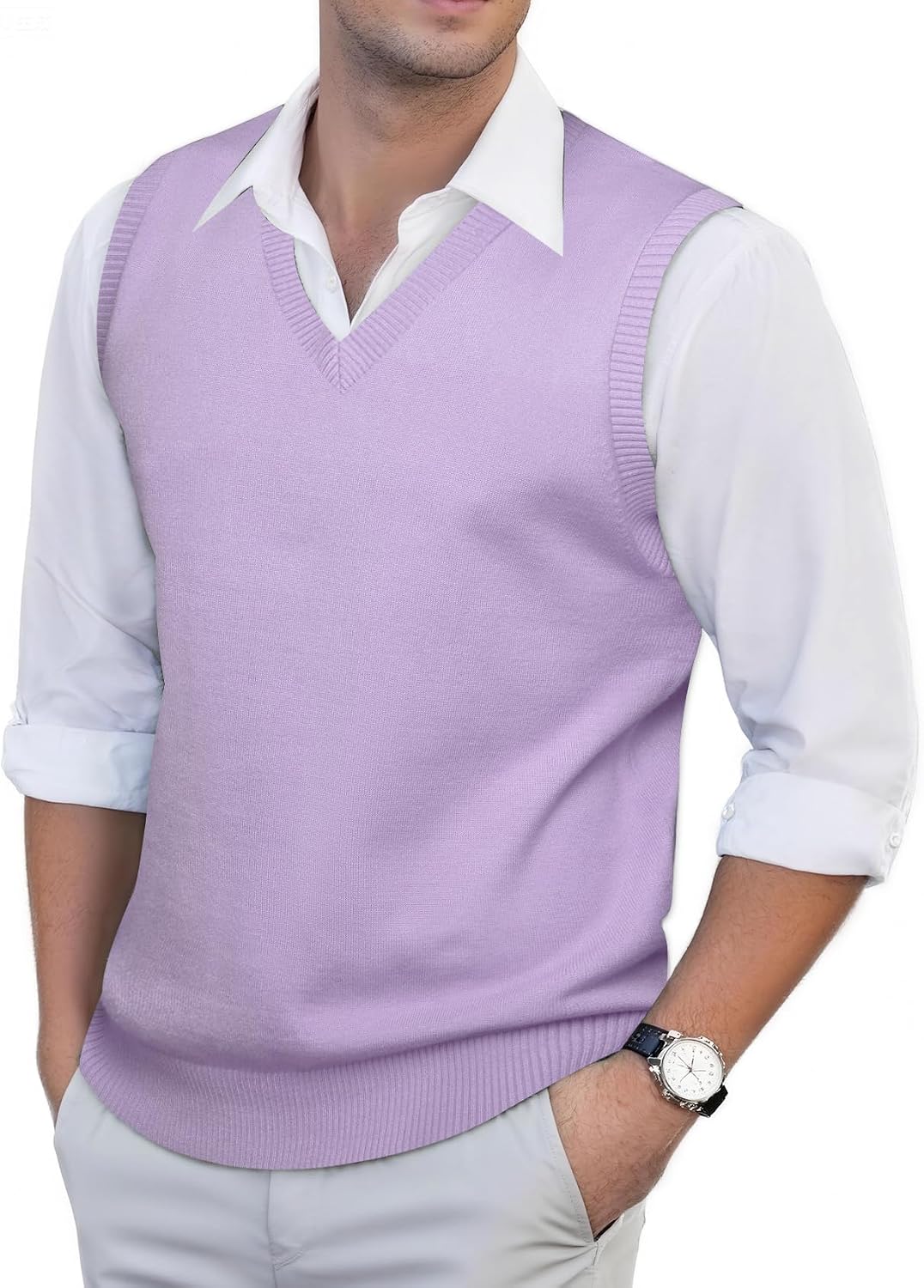 Barry.Wang Mens Sweater Vest V Neck Sleeveless Knitted Pullover Solid Color Slim Fit Sweaters Tops Casual Daily
