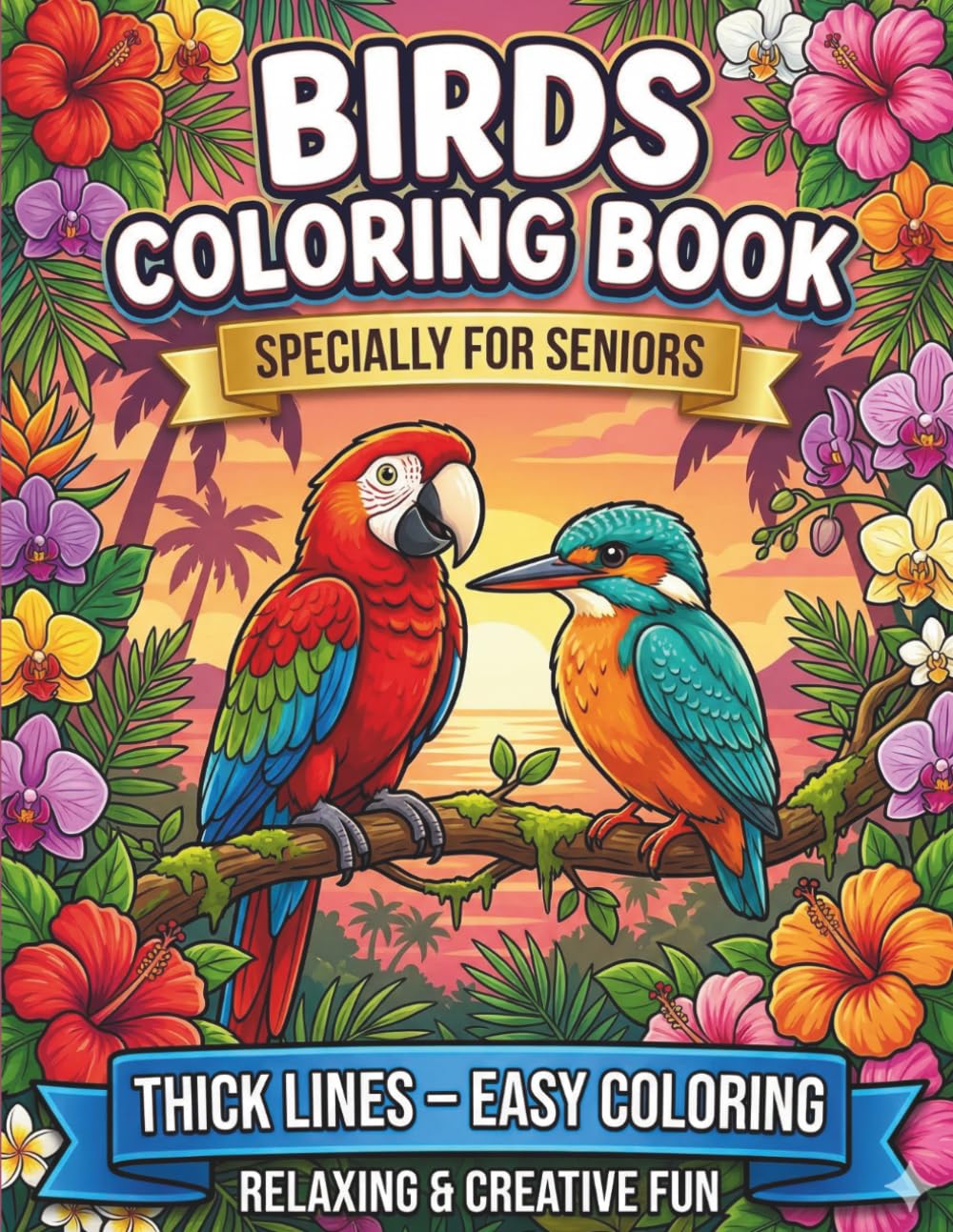 Birds Coloring Book For Seniors: Large Print Designs with Bold Lines for Relaxation and Focus