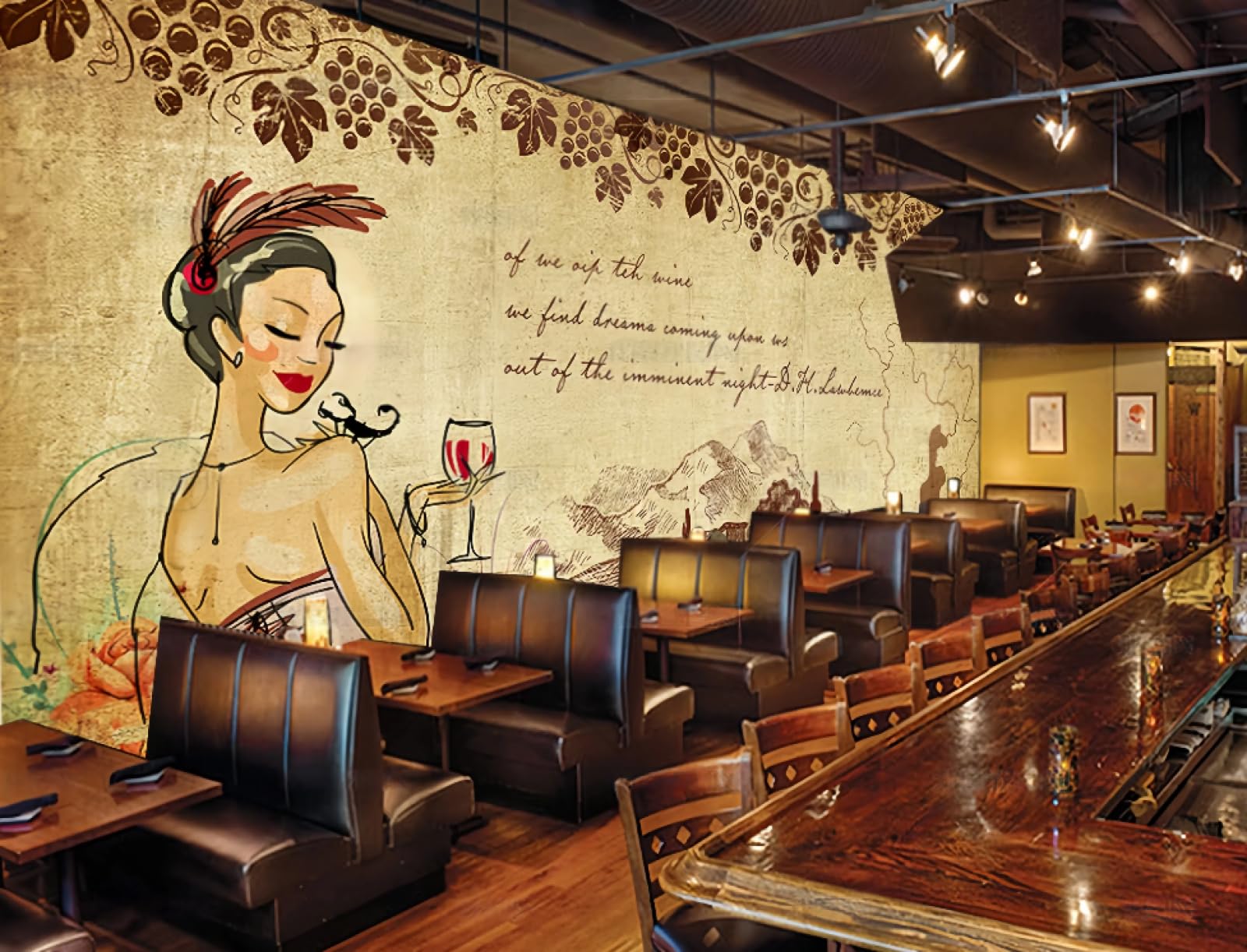 Tapeta w stylu vintage z drewnianą beczką do winnicy, piwnicy, baru, hotelu, kawiarni, restauracji, 3D, 250 x 175 cm