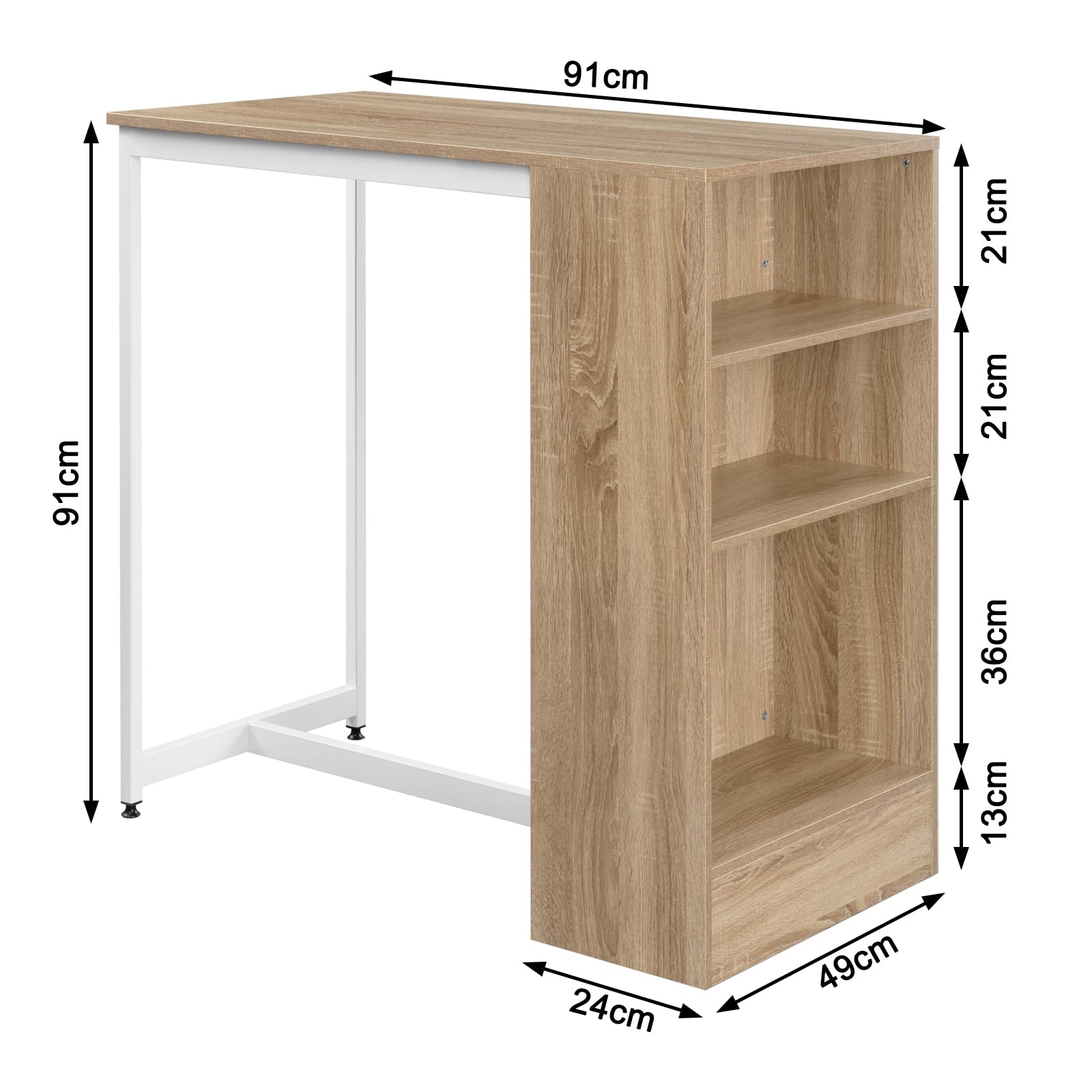 WOLTU Ensemble Table de Bar avec Tabourets, Table à Manger 91 x 49 x 91 cm avec 2 Chaises 30 x 30 x 71 cm, pour Cuisine, Style Industriel, Chêne Clair+Blanc