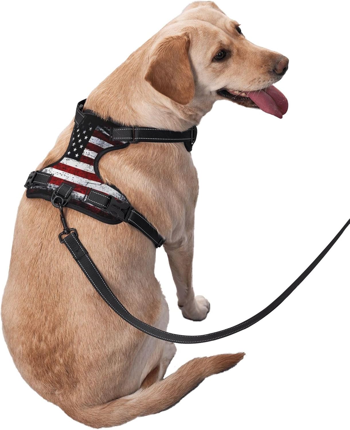 Dog Harness for Large Dogs with Leash No Pull 2 Leash Clips, Adjustable Soft American Flag Dog Vest Set X-Large Size