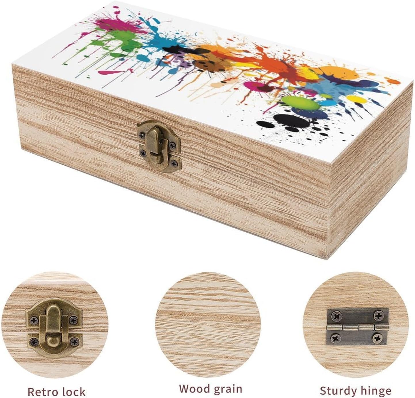 Abstract Paint Splashes Wooden Storage Box 7.9" X 3.9" X 2.3" image 3