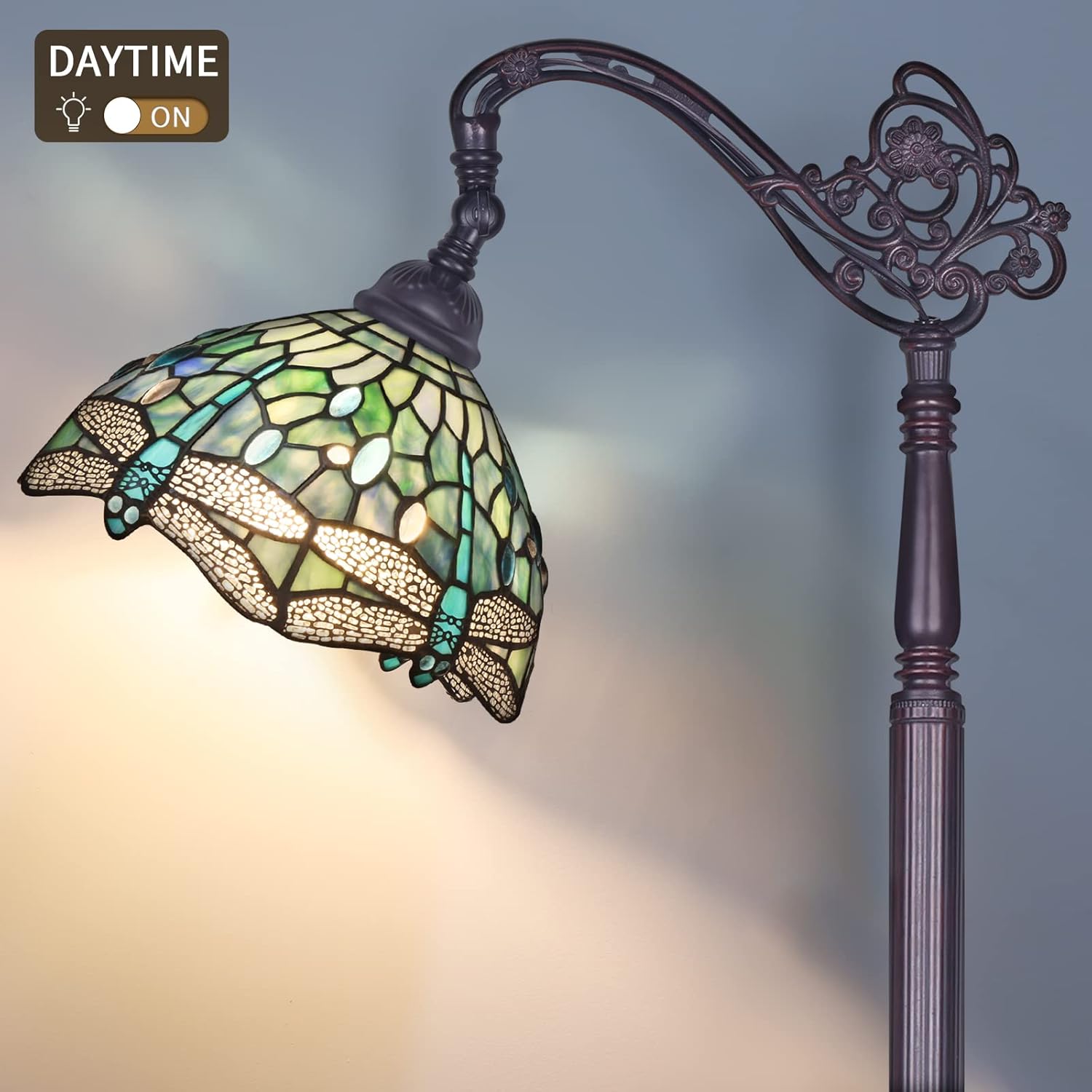 MOOVIEW Tiffany Floor Lamp Dragonfly Stained Glass Floor Reading Lamp 61’’ Tall Wide Lampshade 1 PCS LED Bulb(2700k E26) Included,Sea Blue,TF10015BRF : Everything Else