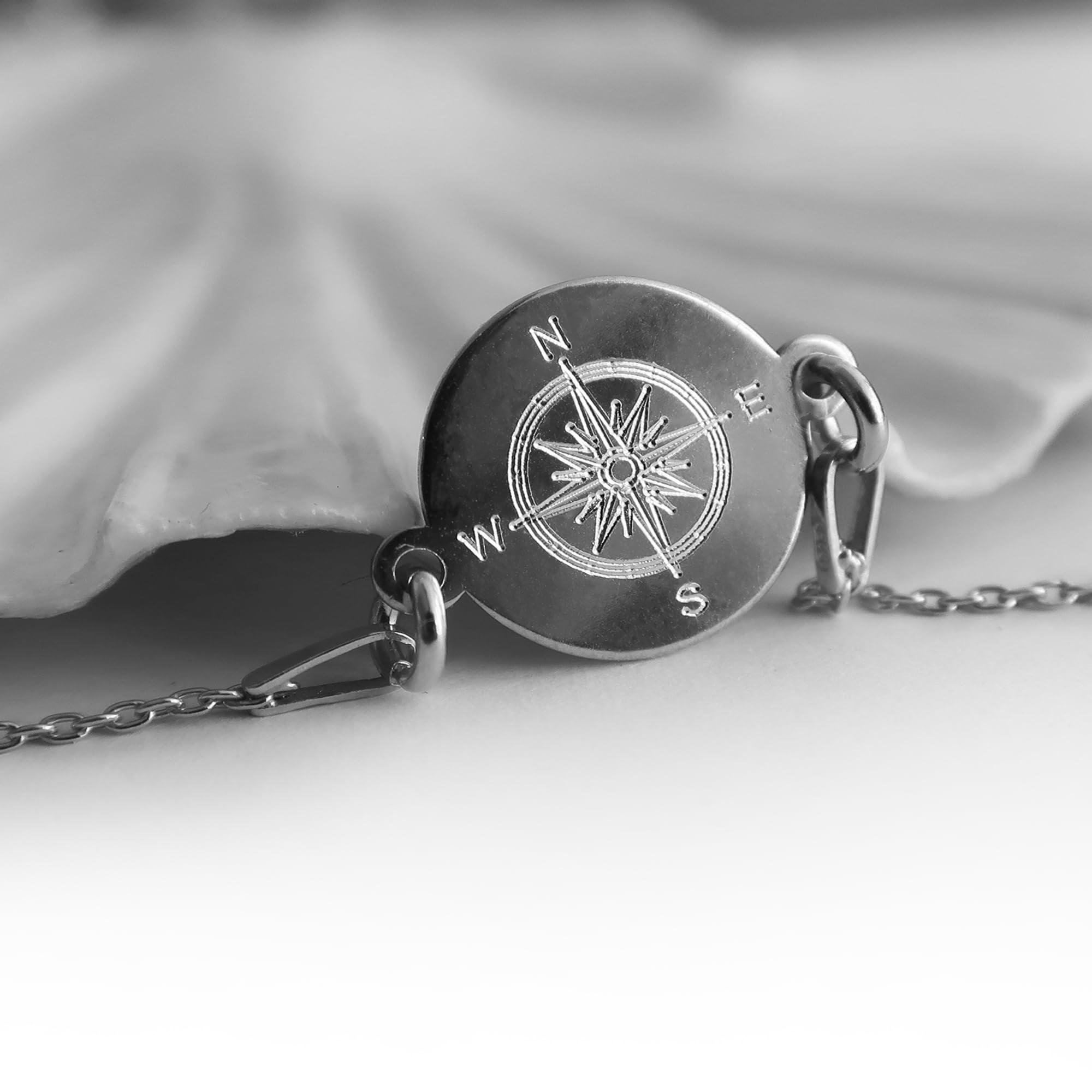 Kompass Armband mit Gravur, 925 Silber oder vergoldet