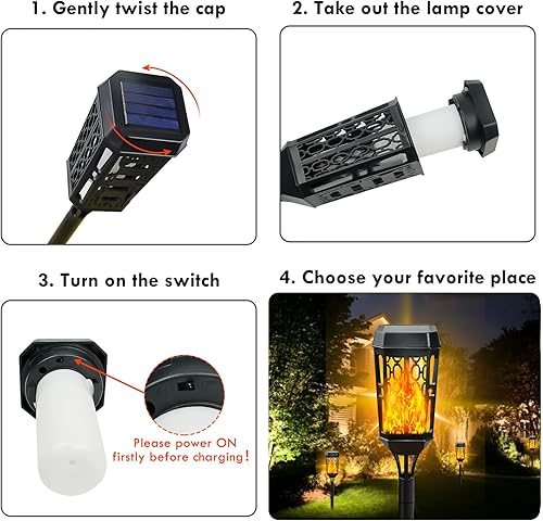 Miniatura 6 de Paquete de 8 luces solares mejoradas para exteriores, antorcha solar con llama parpadeante, antorcha solar para decoración de jardín, luces solares
