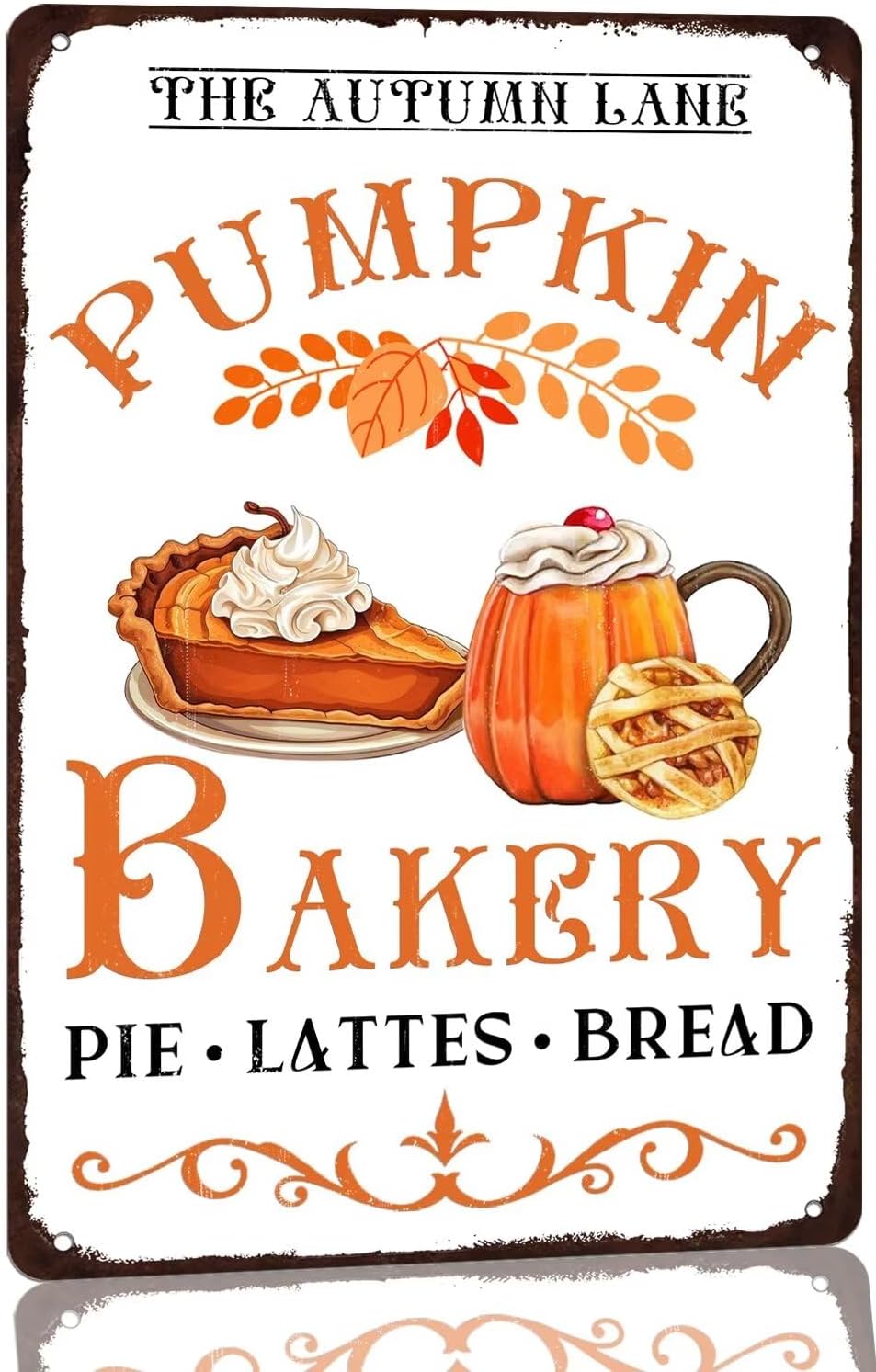 KanaAt The Autumn Lane Pumpkin Bakery Metal Tin Sign Vintage Metal Pumpkin Bakery Sign Retro Fall Art Decor for Home Cake Shop Bake House Bar Pub Kitchen Wall Decor Poster 8x12 Inch
