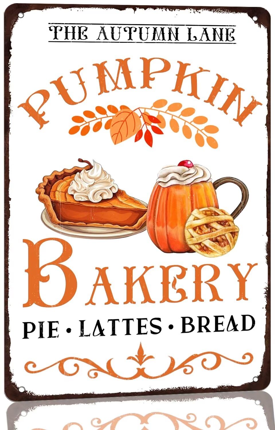 KanaAt The Autumn Lane Pumpkin Bakery Metal Tin Sign Vintage Metal Pumpkin Bakery Sign Retro Fall Art Decor for Home Cake Shop Bake House Bar Pub Kitchen Wall Decor Poster 8x12 Inch