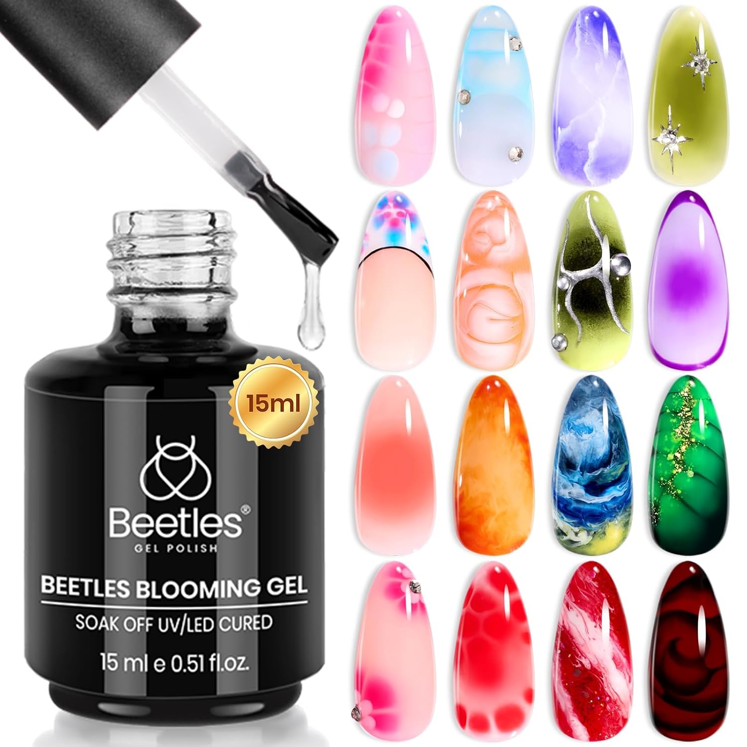Beetles Blooming Gel 15 ml Clear UV Gel Polish Nail Art for Tortoise Nails
