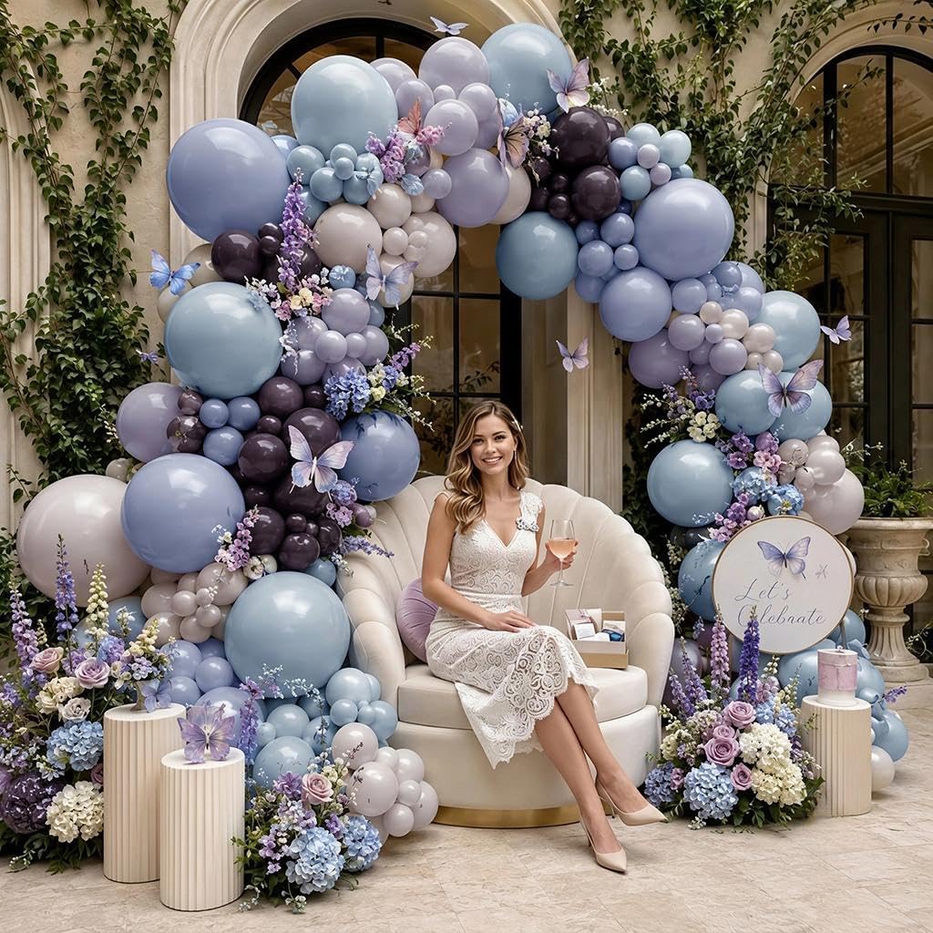 Baby Blue Purple Balloon Arch Doppio Farcito Lavanda Bianco Balloon Garland