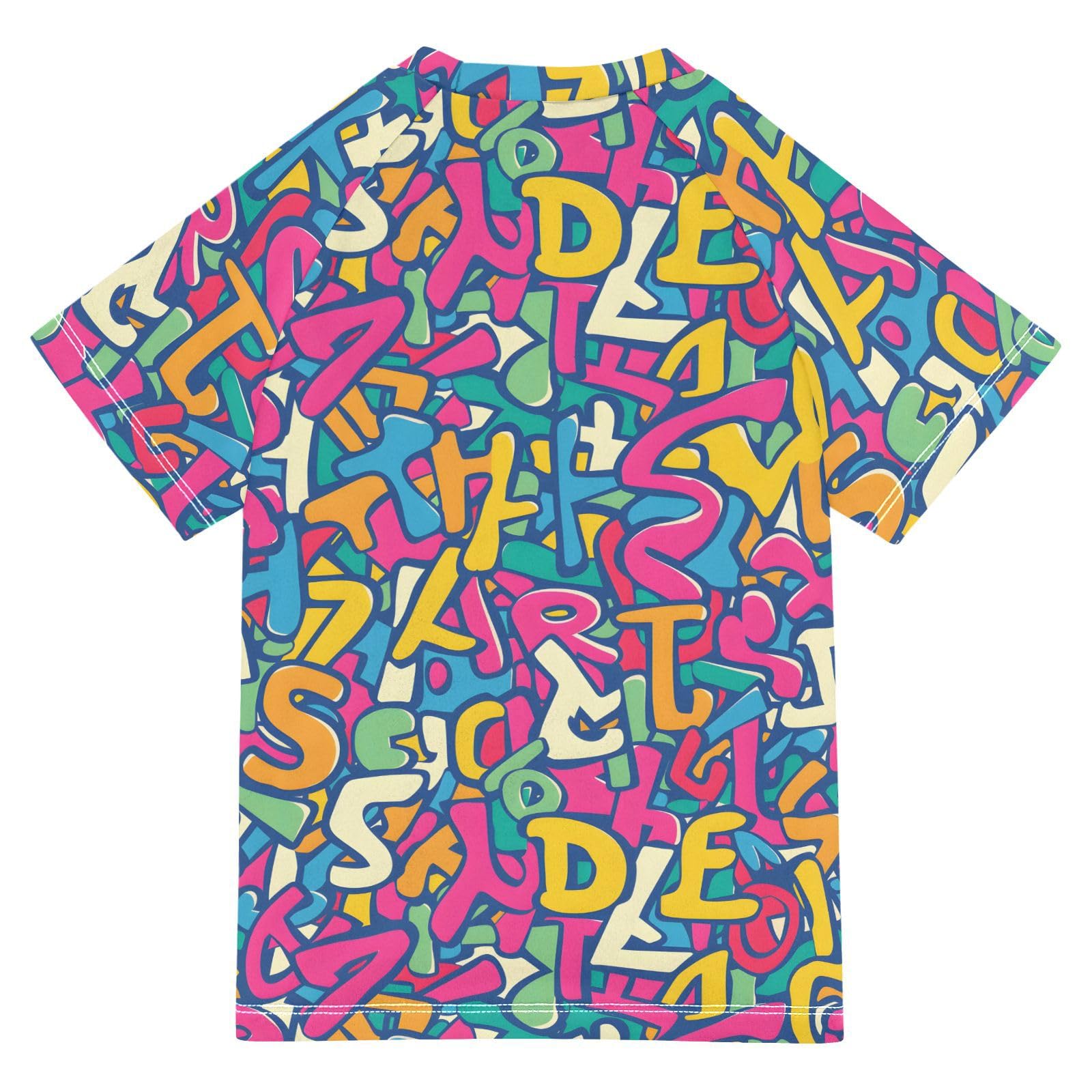 ALAZA Kids Rash Guard Toddler Swim Shirt Boy Girls Letters Diagram UPF 50+ Short Sleeve 4T