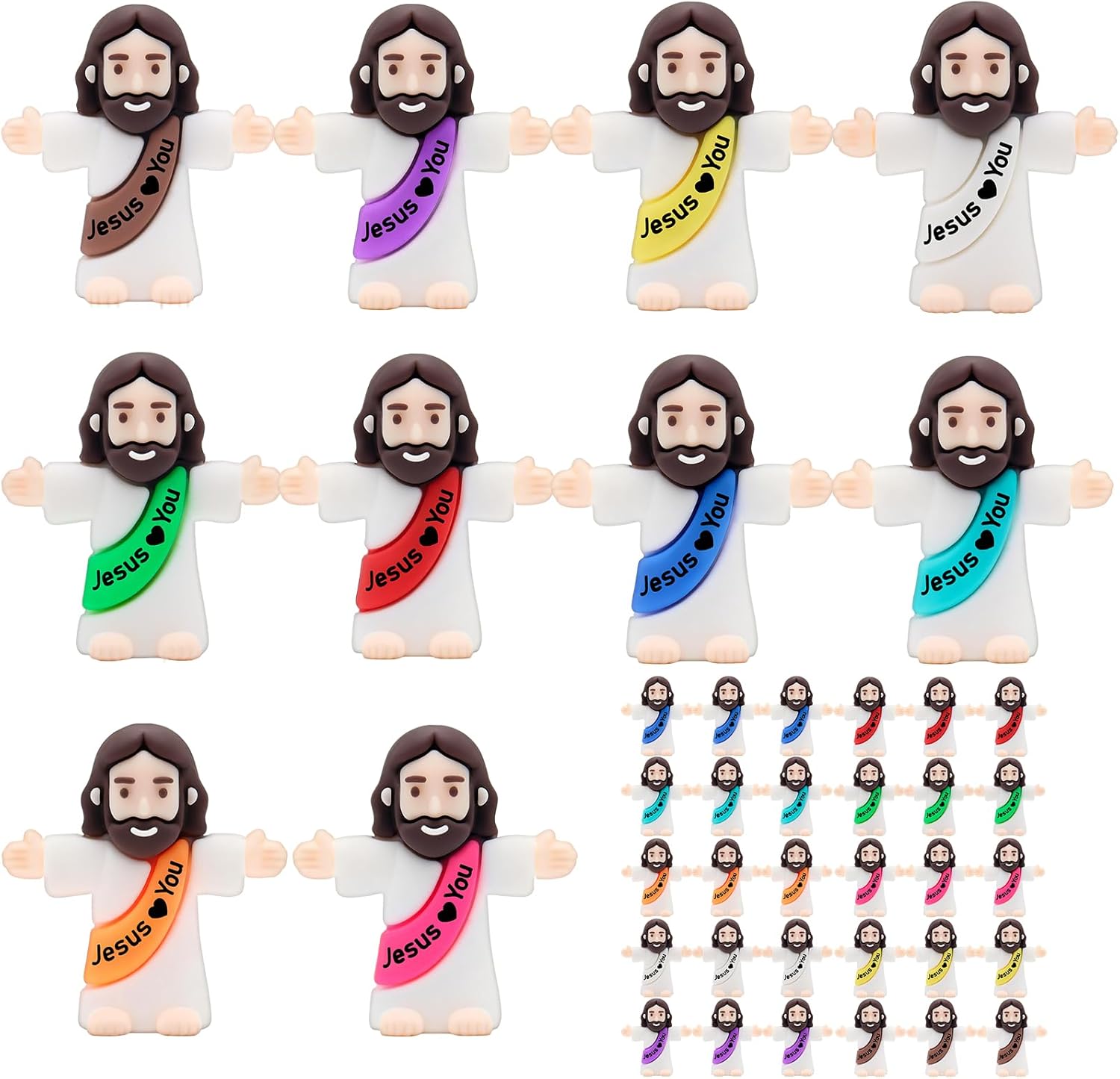 Owurha 30PCS Little Jesus Figures Mini Jesus Love You Figures Original Design Tiny Jesus Figurines in Bulk to Hide and Seek Religious Party Favors Sunday School Baptism Gifts Easter Egg Stuffers