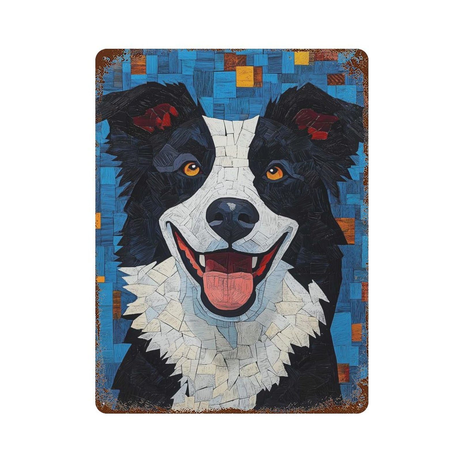 Mosaic Border Collie Vintage Metal Tin Sign 15.7"x11.8", Industrial Home Decor for Garage, Pub Or Kitchen