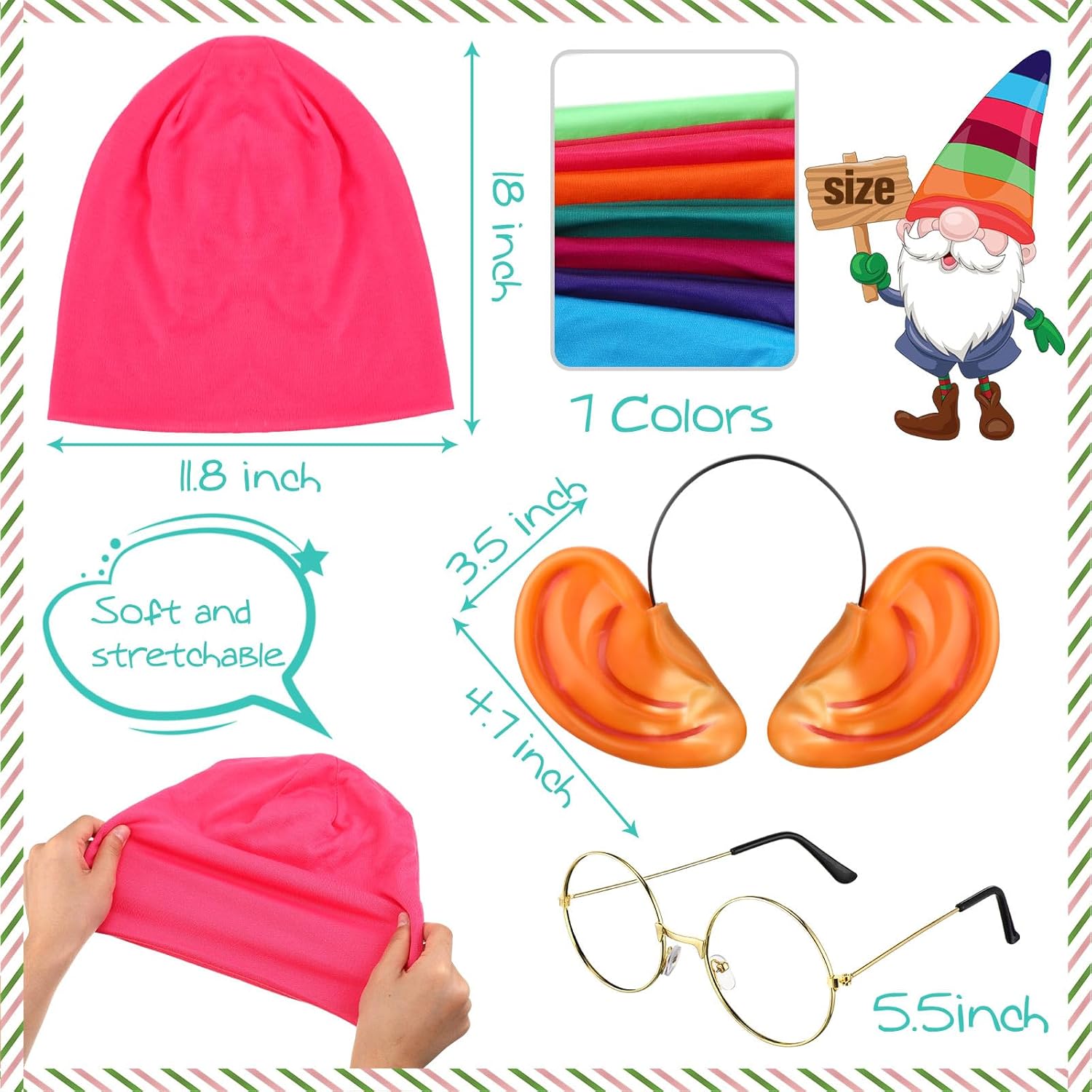 Toulite 15 Pcs Halloween Classic Dwarf Costumes with Dwarf Hats Fake Beard Ears Round Glasses Gnome Costumes for Party